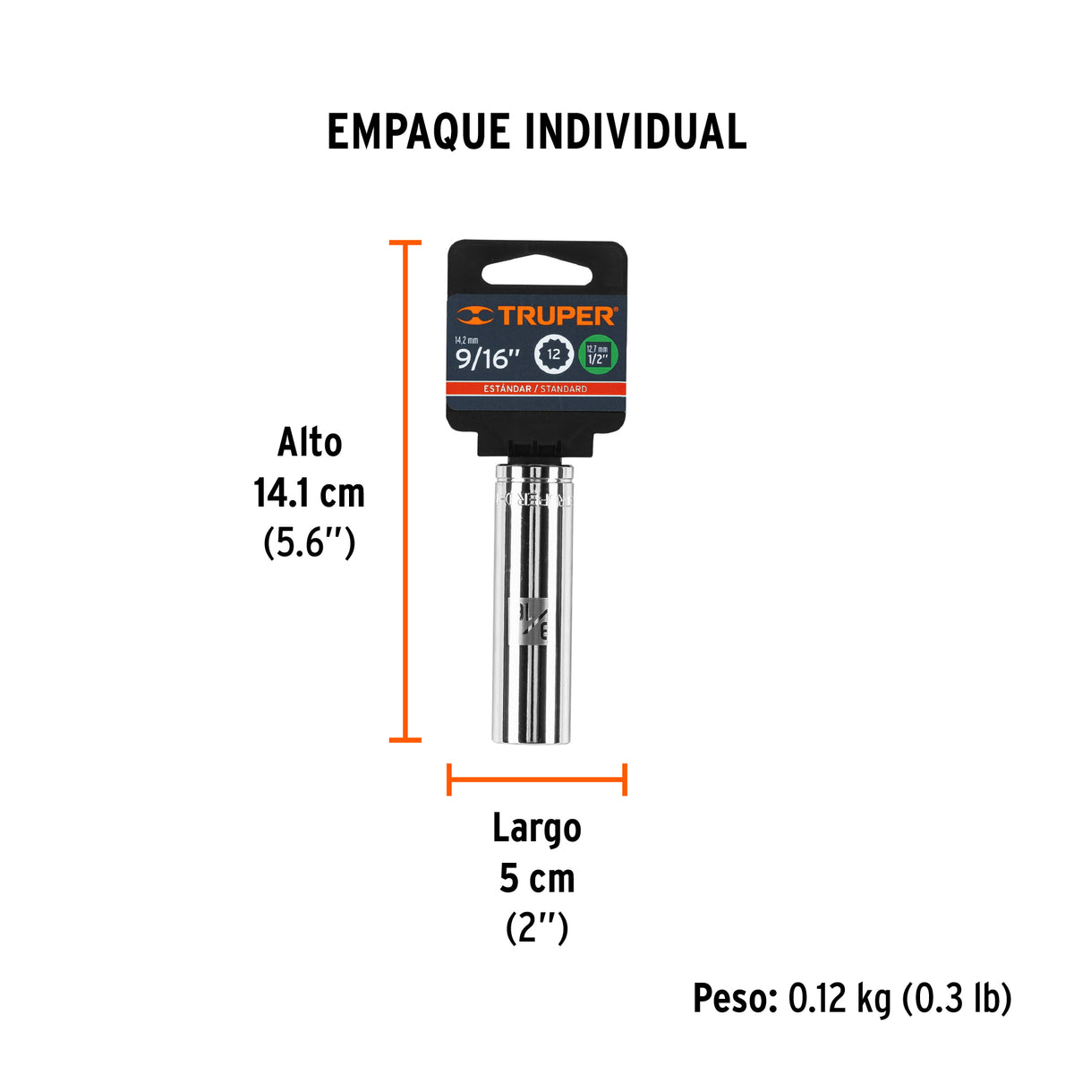 Dado de 12 puntas, largo, cuadro 1/2" de 9/16"