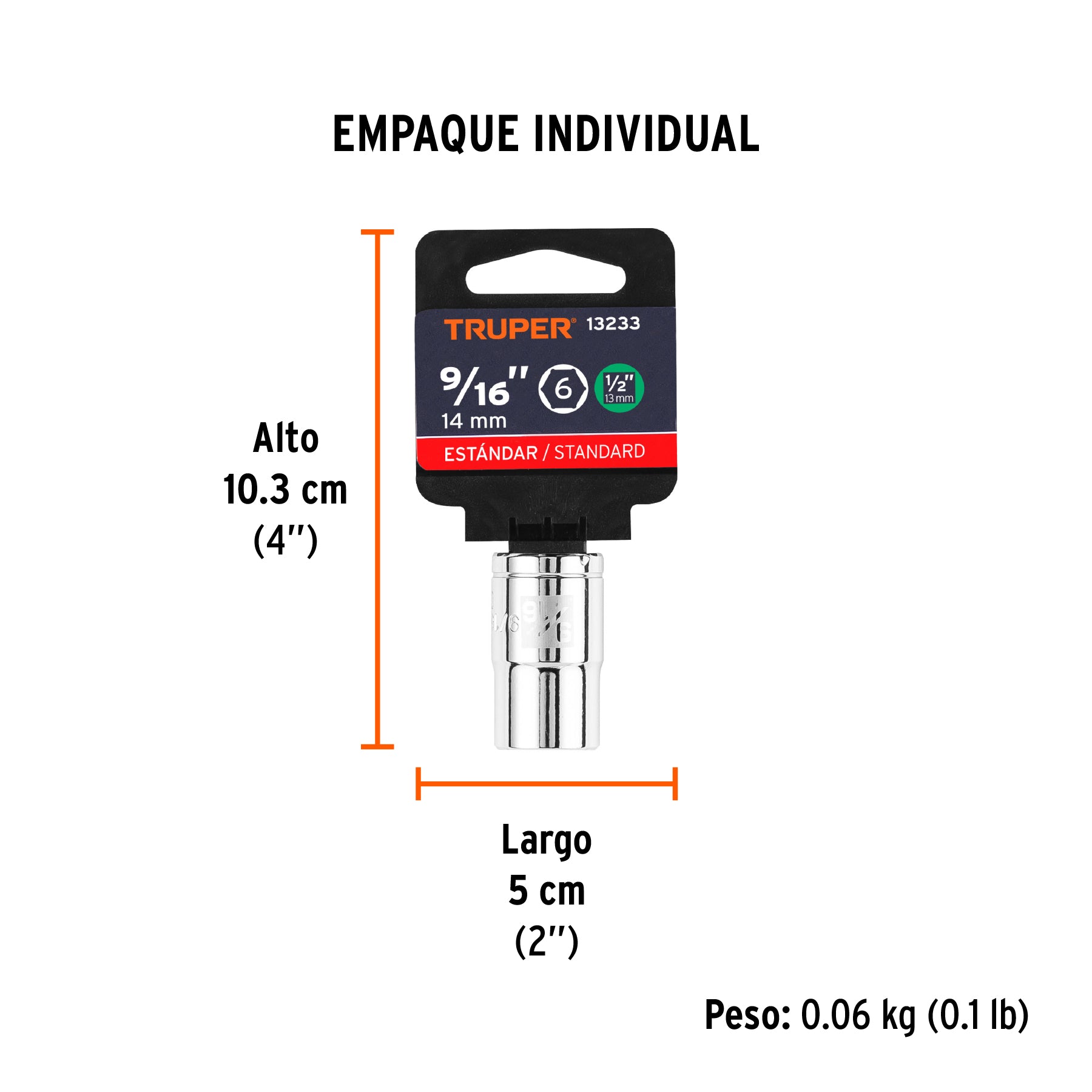 Dado de 6 puntas, cuadro 1/2" de 9/16"