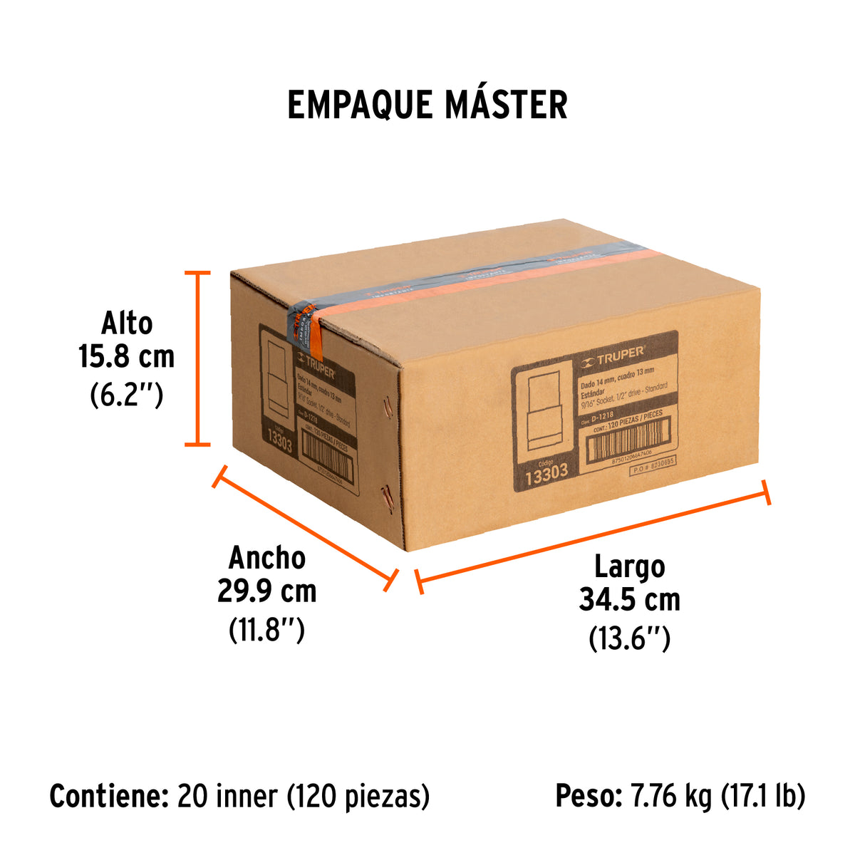 Dado de 12 puntas, cuadro 1/2" de 9/16"