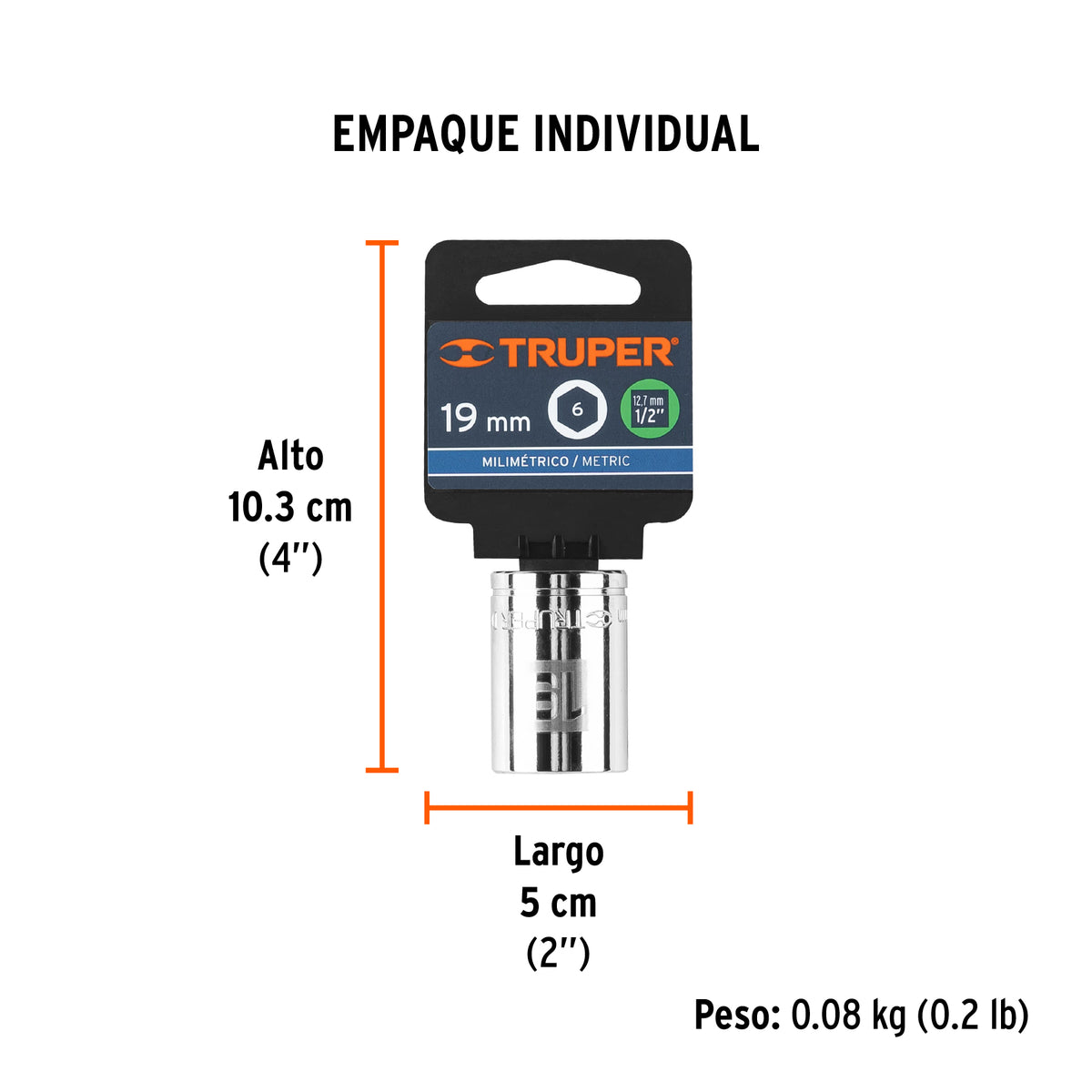 Dado de 6 puntas, cuadro 1/2" de 19mm