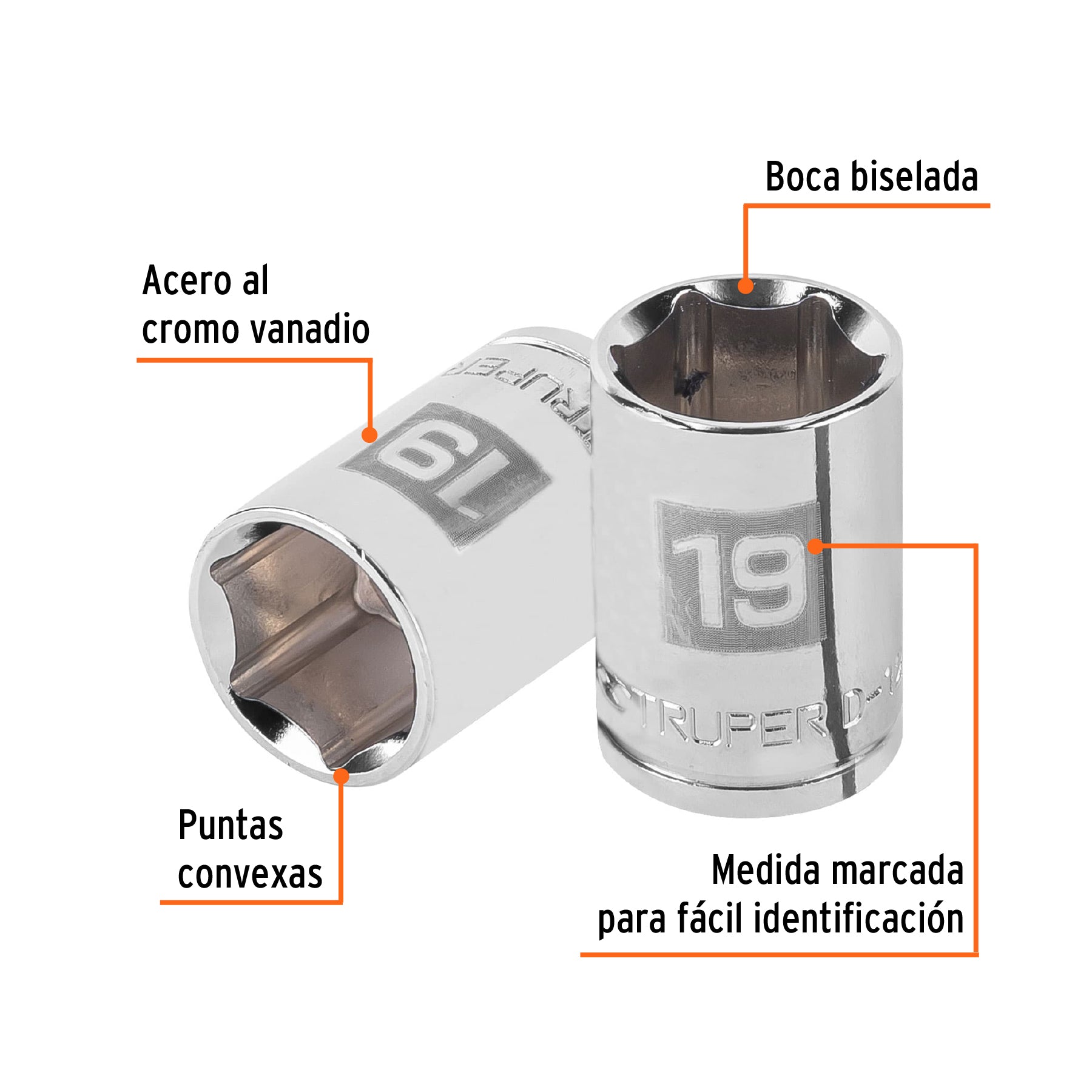 Dado de 6 puntas, cuadro 1/2" de 19mm
