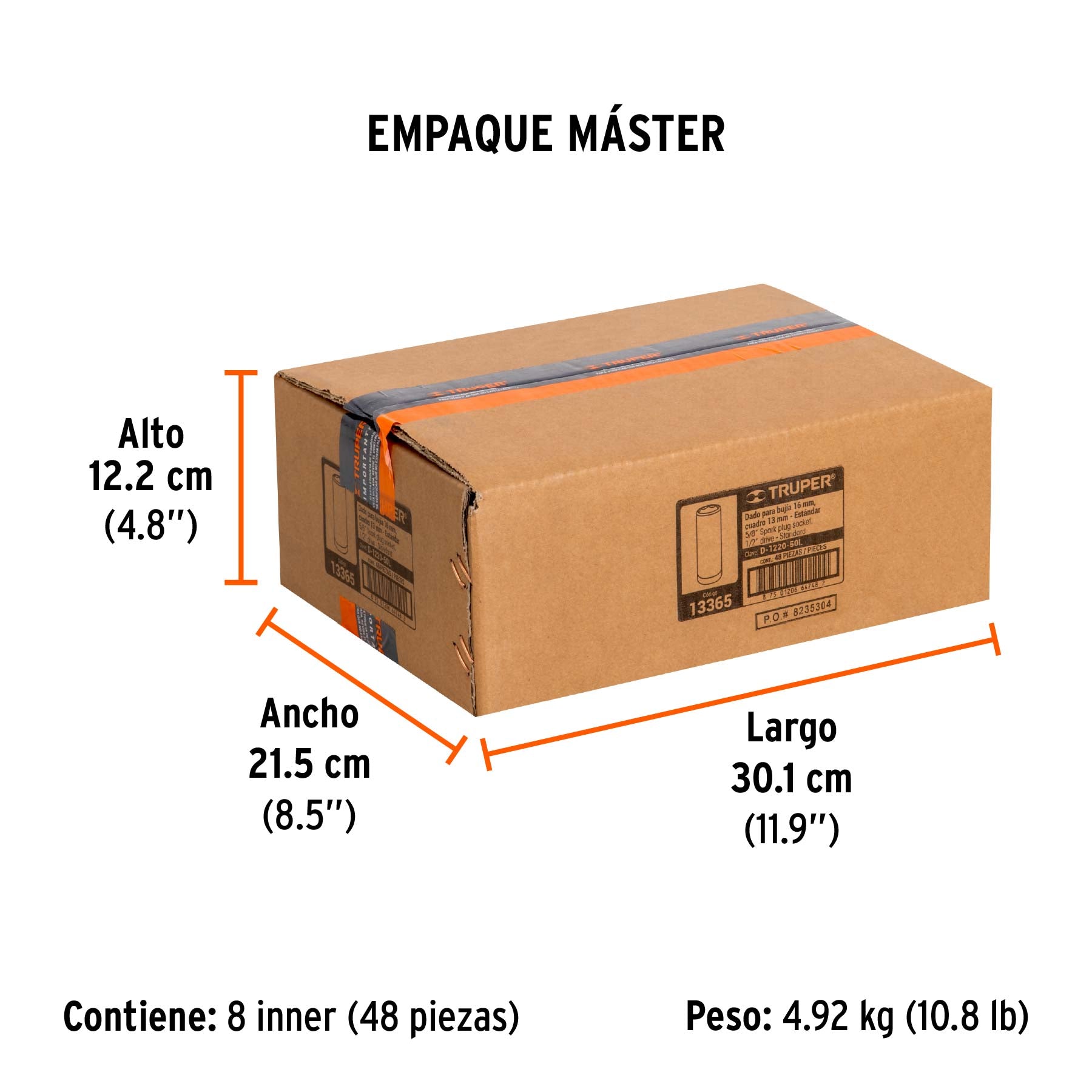 Dado de 6 puntas largo para bujía cuadro 1/2" standard 5/8"