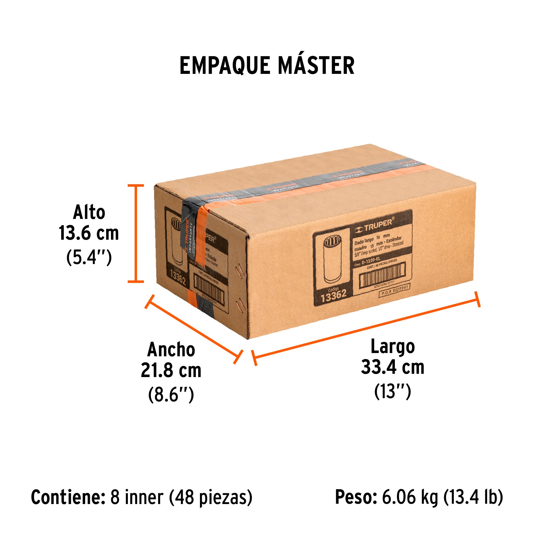 Dado de 12 puntas, largo, cuadro 1/2" de 5/8"
