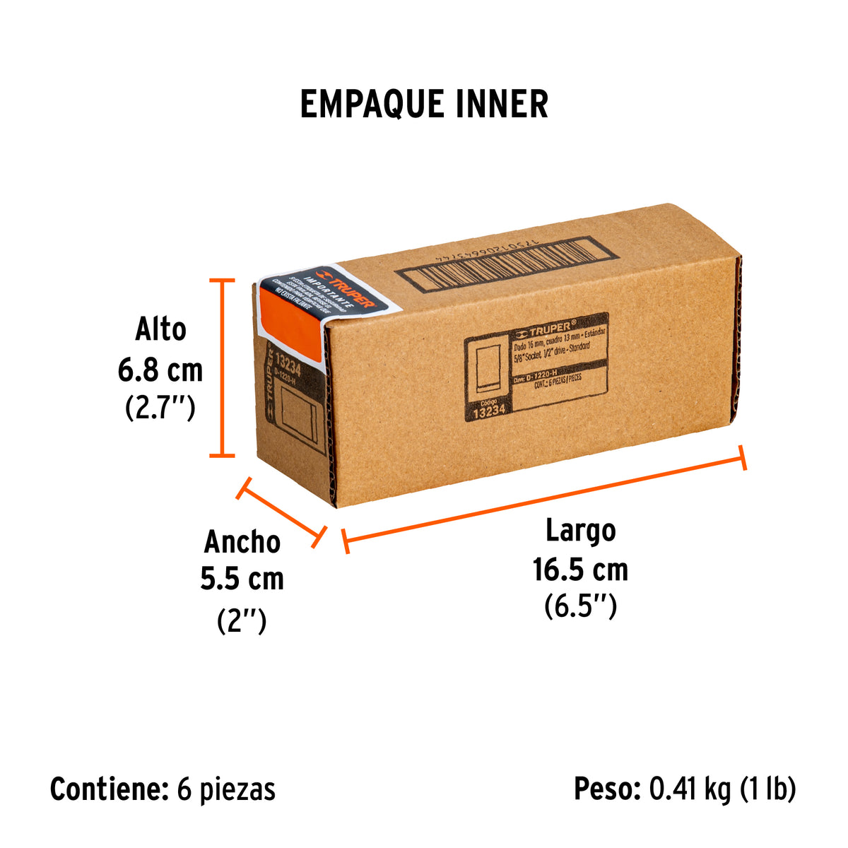 Dado de 6 puntas, cuadro 1/2" de 5/8"
