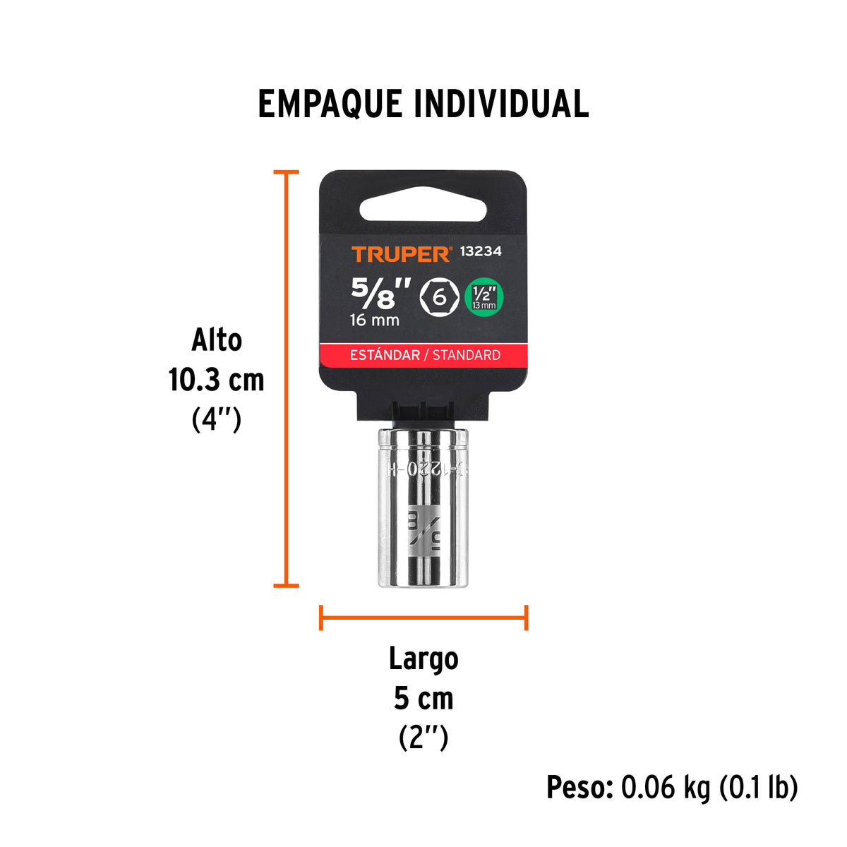Dado de 6 puntas, cuadro 1/2" de 5/8"