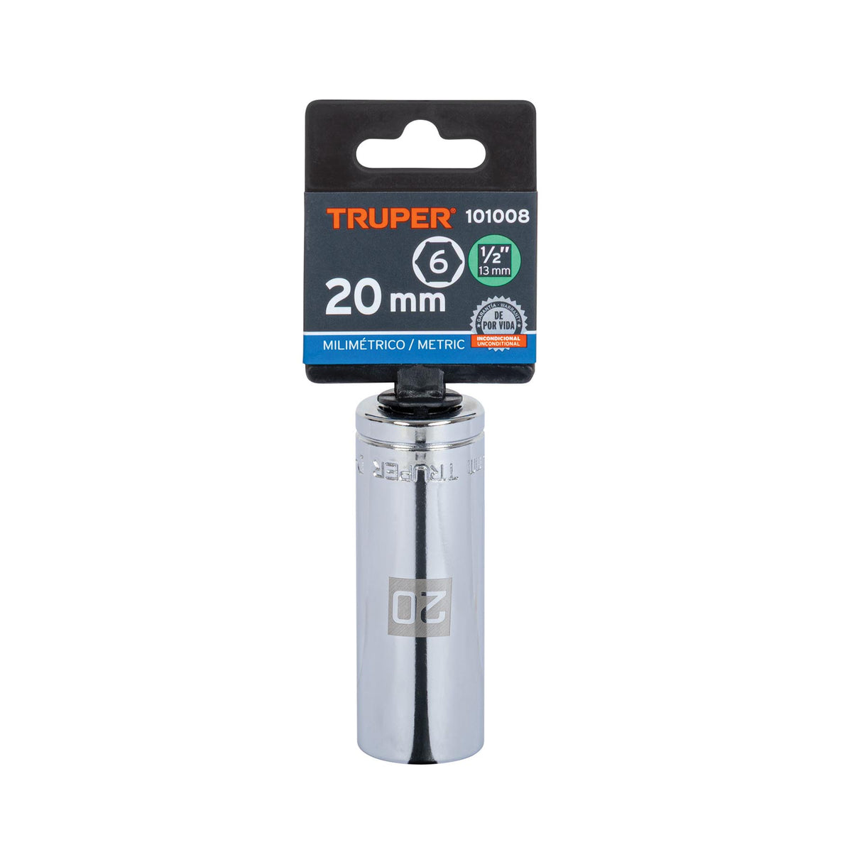 Dado largo de 20 mm, 6 puntas, cuadro 1/2', Truper