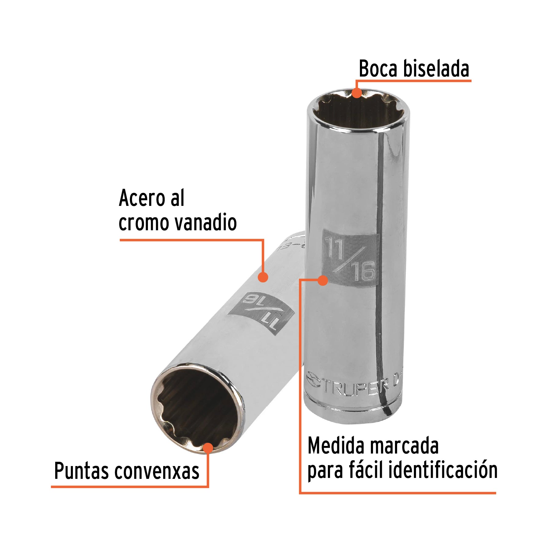 Dado de 12 puntas, largo, cuadro 1/2" de 11/16"