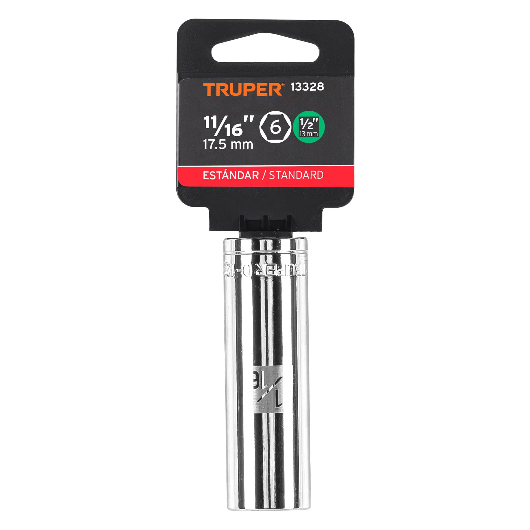 Dado de 6 puntas, largo, cuadro 1/2" standard, de 11/16"
