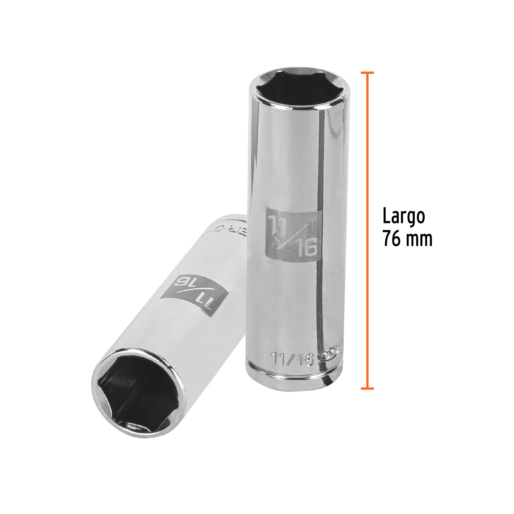 Dado de 6 puntas, largo, cuadro 1/2" standard, de 11/16"
