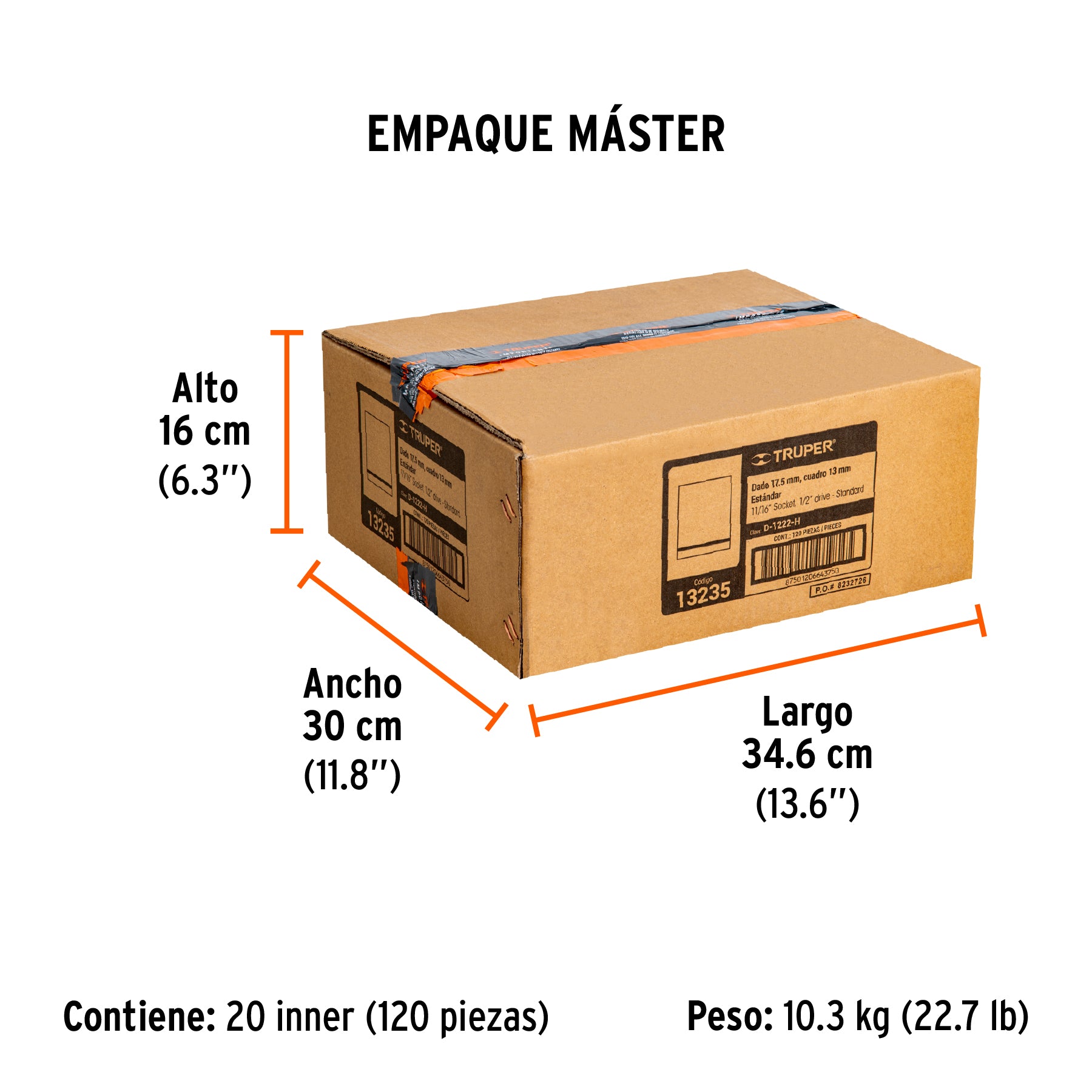 Dado de 6 puntas, cuadro 1/2" de 11/16"