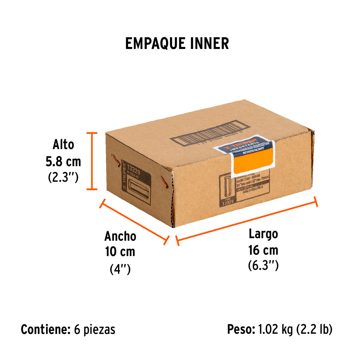 Dado de 6 puntas, largo, cuadro 1/2" de 3/4"