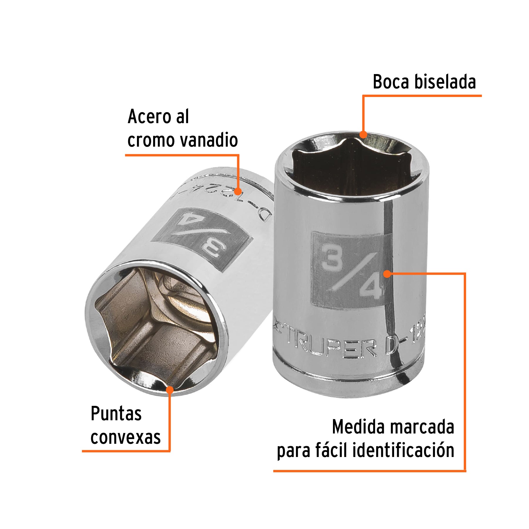 Dado de 6 puntas, cuadro 1/2" de 3/4"