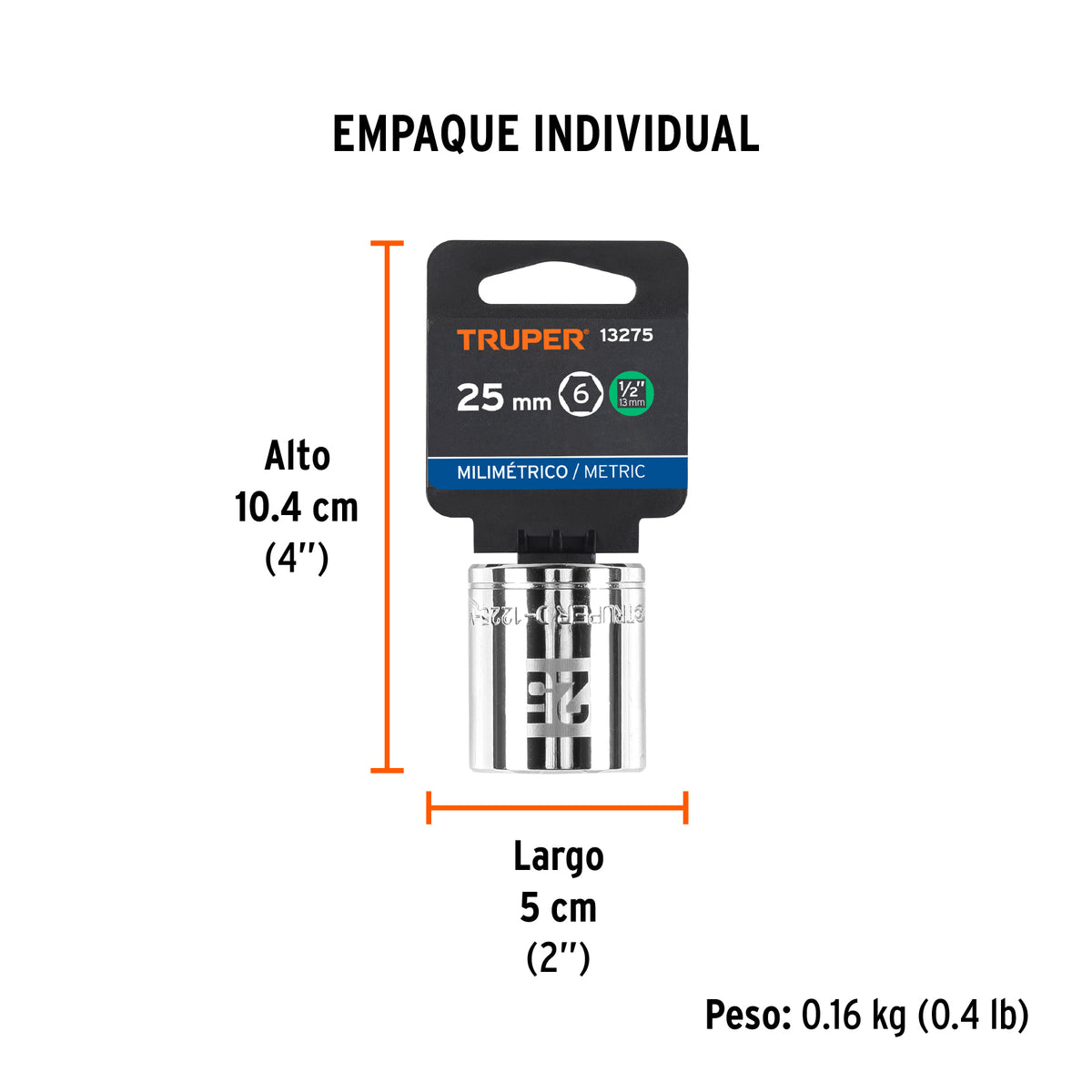 Dado de 6 puntas, cuadro 1/2" de 25mm