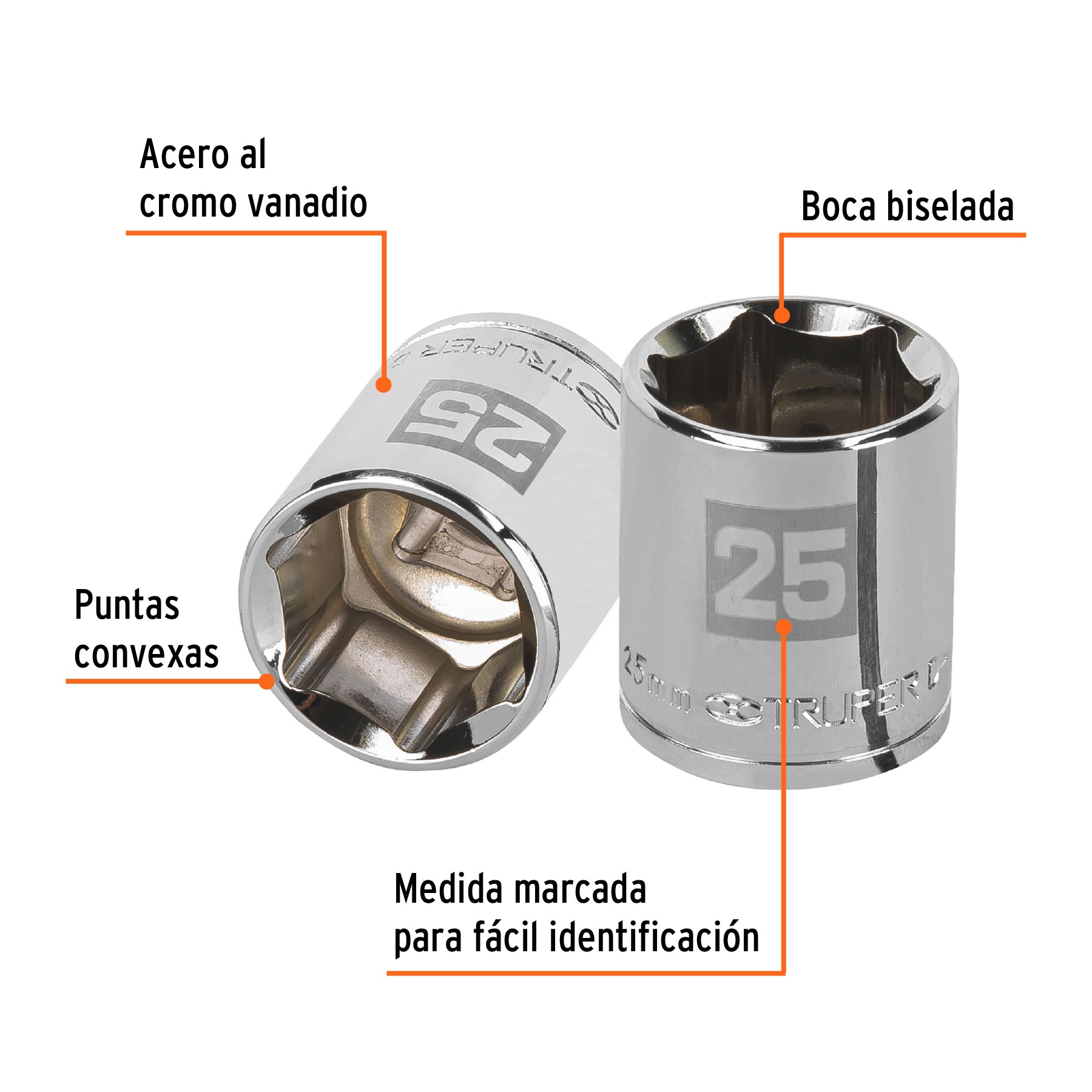 Dado de 6 puntas, cuadro 1/2" de 25mm