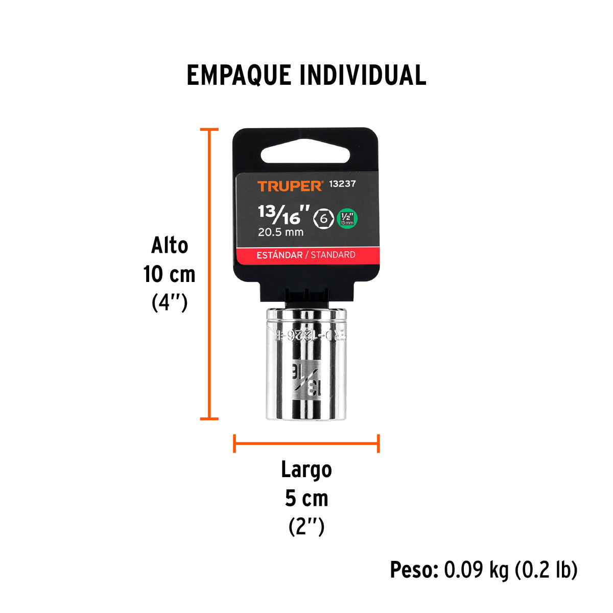 Dado de 6 puntas, cuadro 1/2" de 13/16"