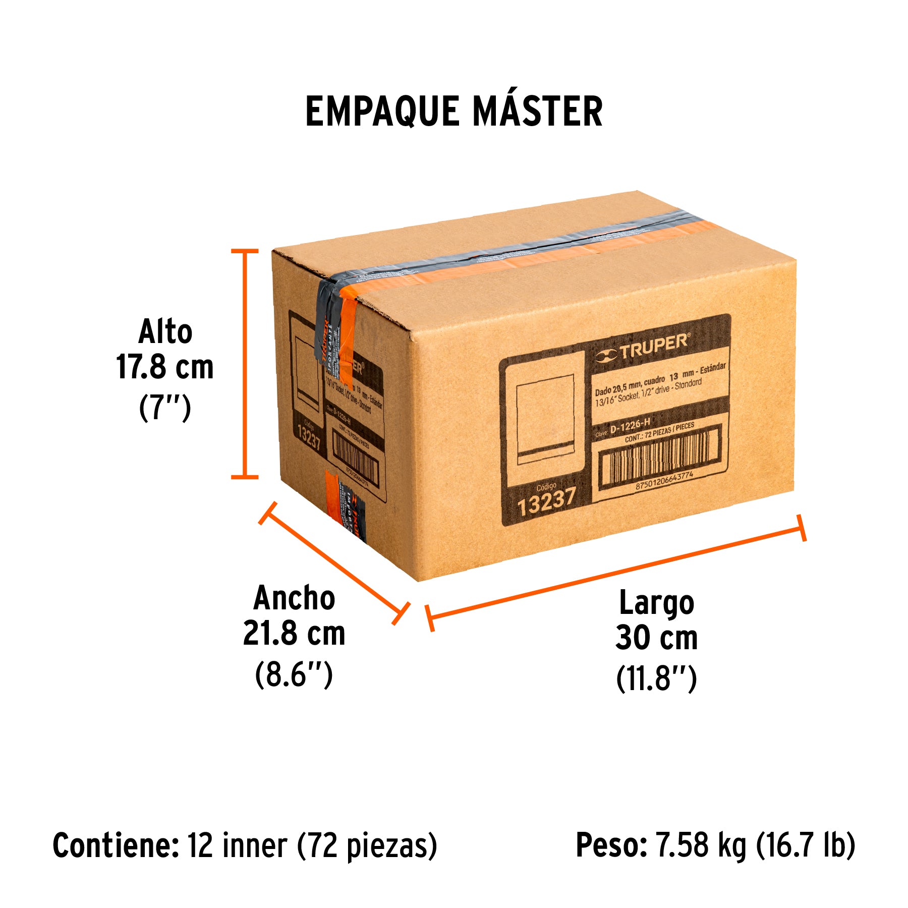 Dado de 6 puntas, cuadro 1/2" de 13/16"