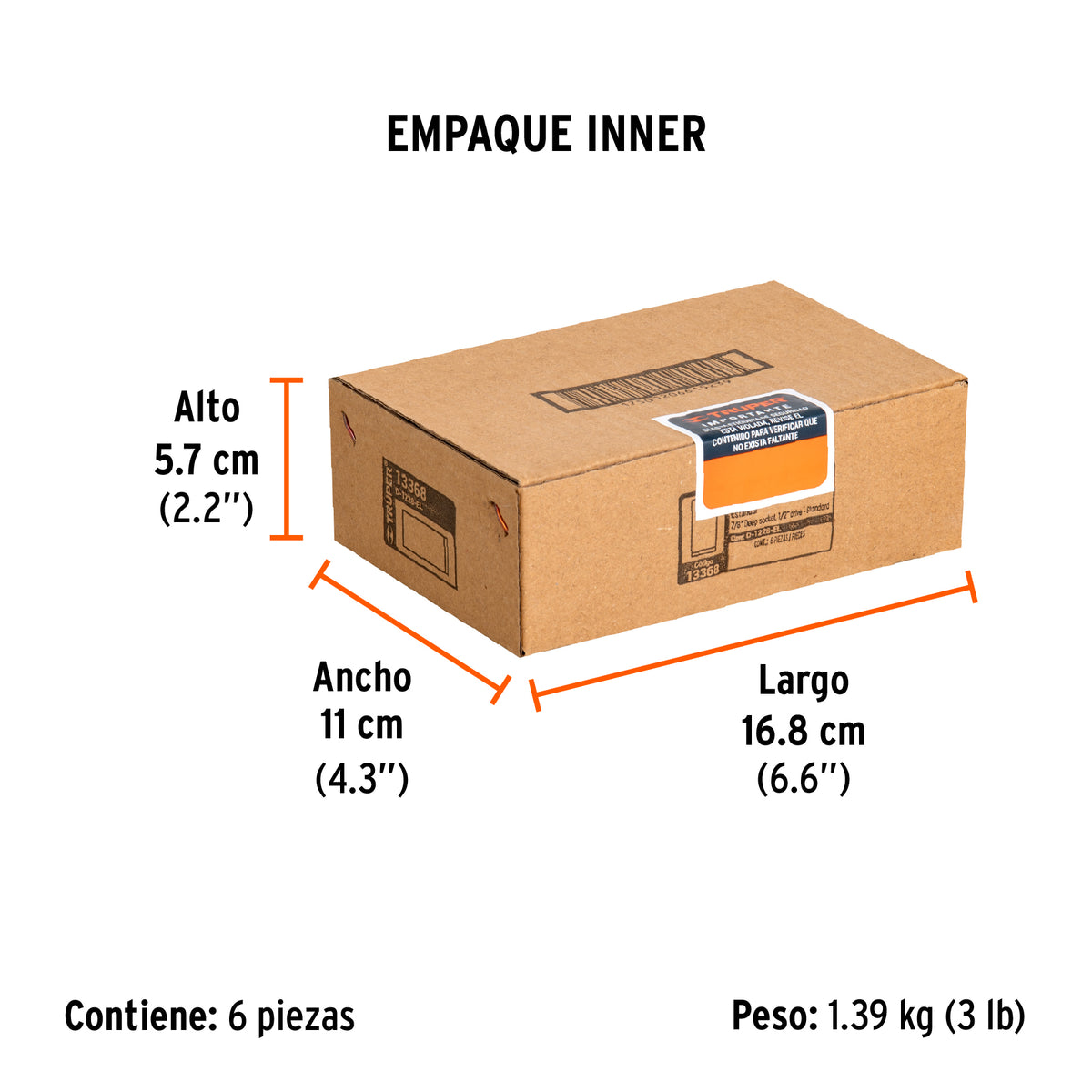 Dado de 12 puntas, largo, cuadro 1/2" de 7/8"