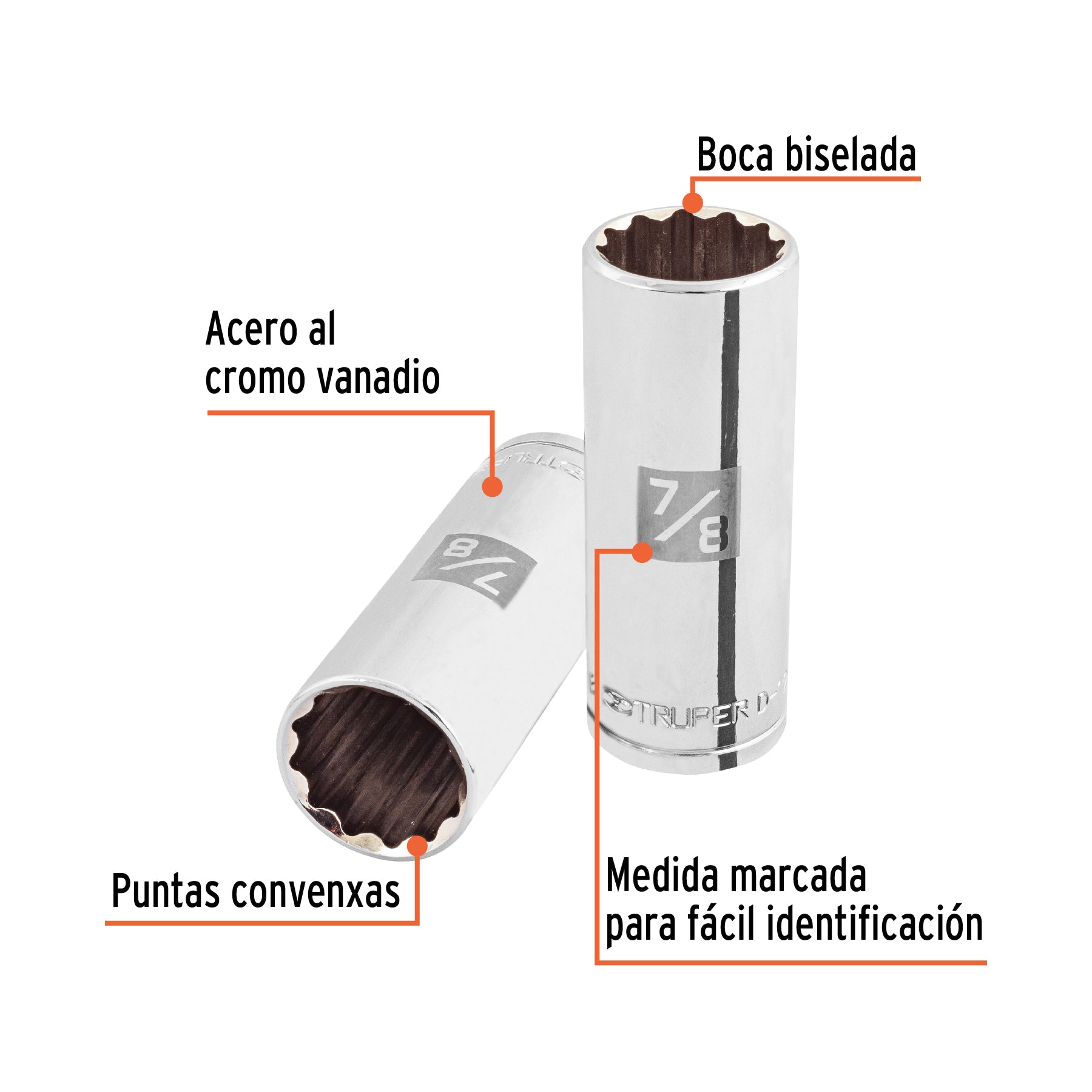 Dado de 12 puntas, largo, cuadro 1/2" de 7/8"