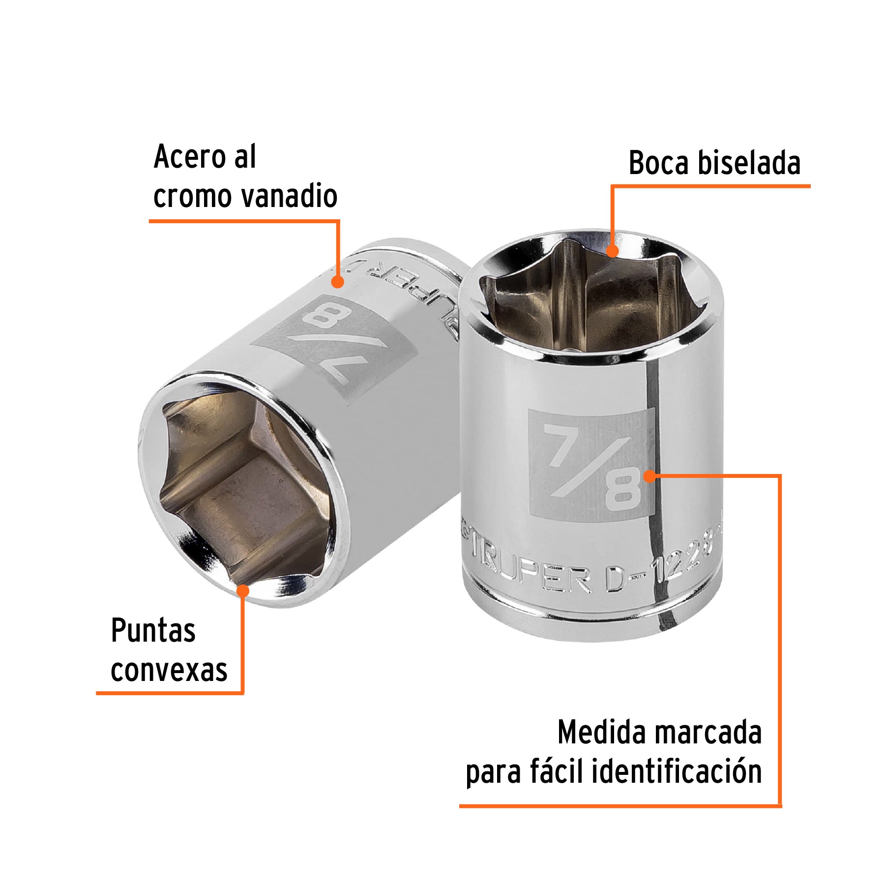 Dado de 6 puntas, cuadro 1/2" de 7/8"