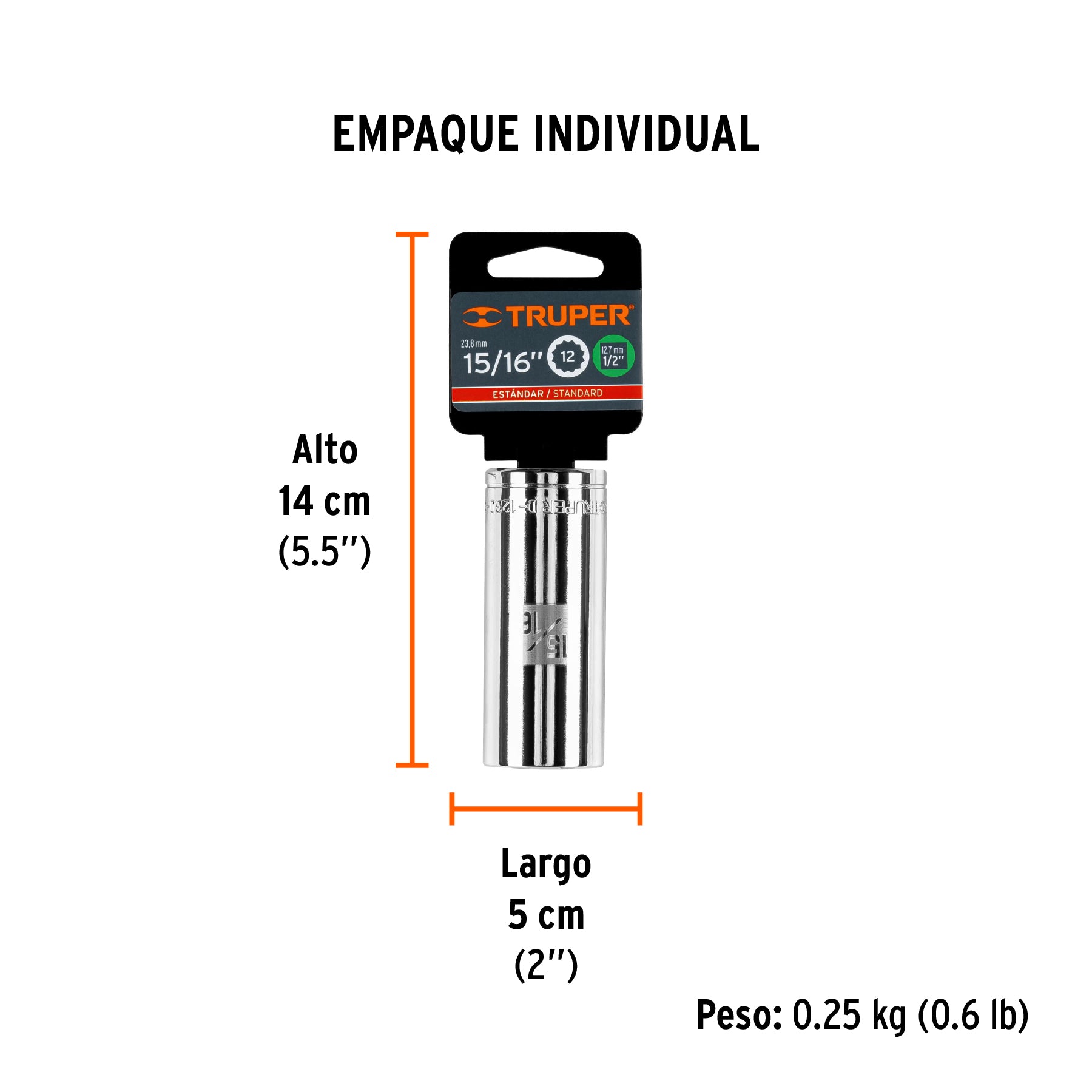 Dado de 12 puntas, largo, cuadro 1/2" de 15/16"
