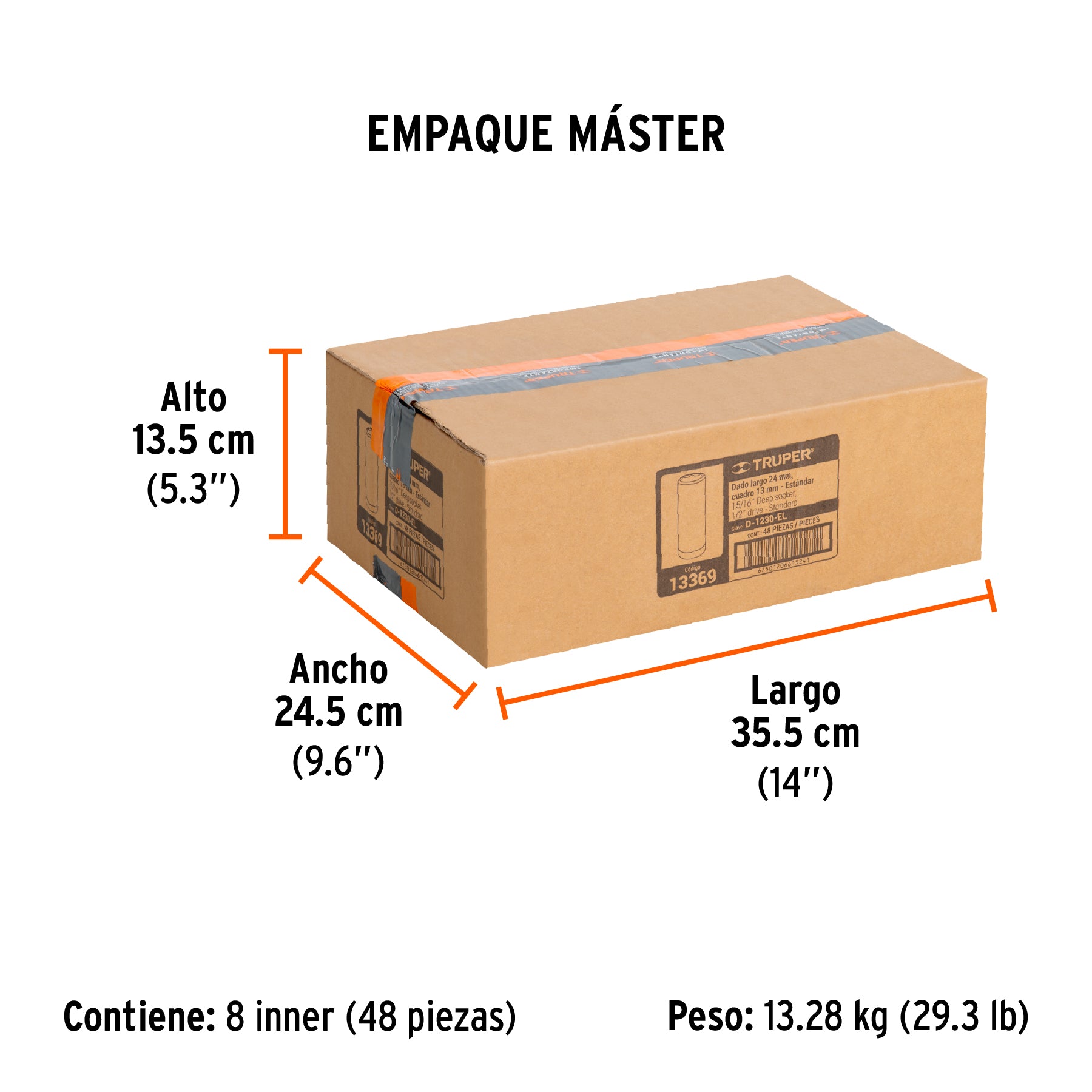 Dado de 12 puntas, largo, cuadro 1/2" de 15/16"