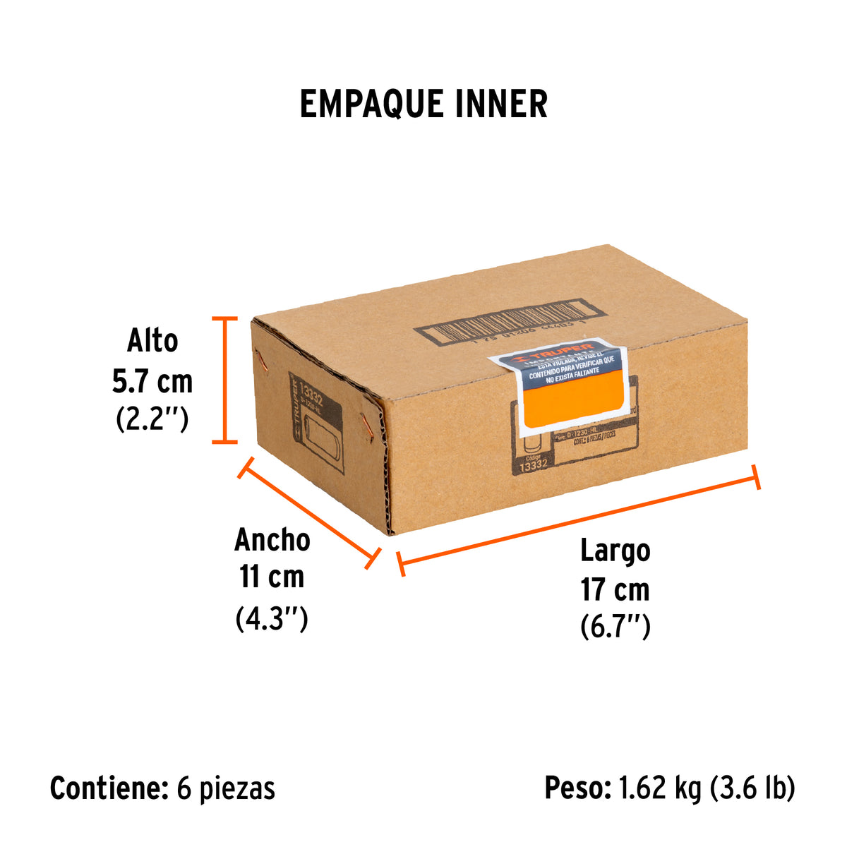 Dado de 6 puntas, largo, cuadro 1/2" de 15/16"