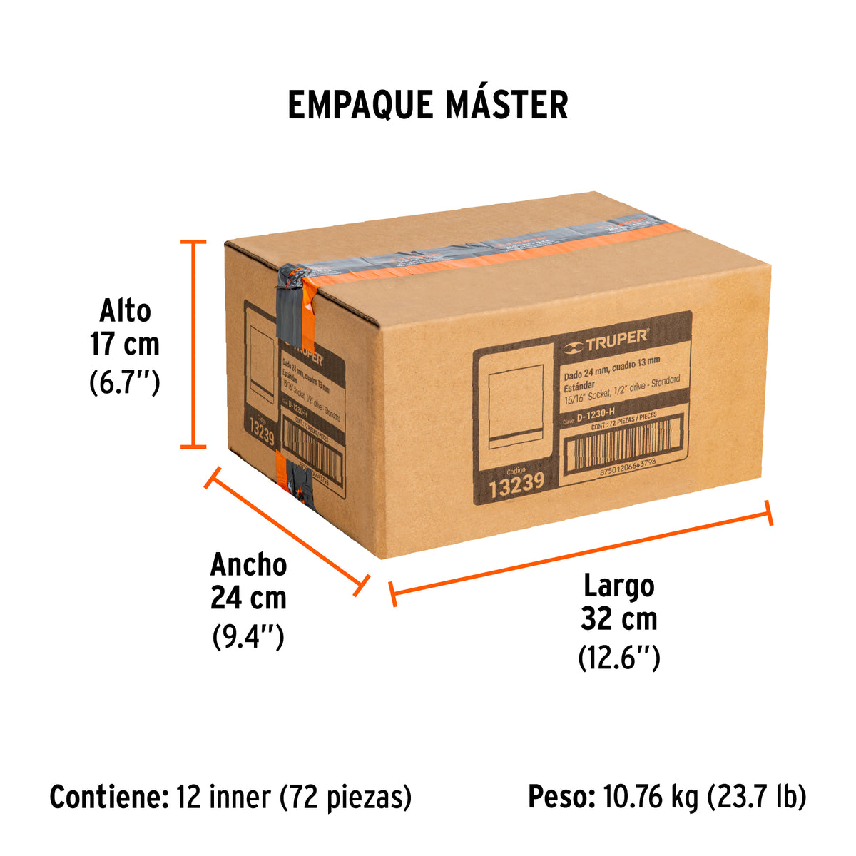 Dado de 6 puntas, cuadro 1/2" de 15/16"