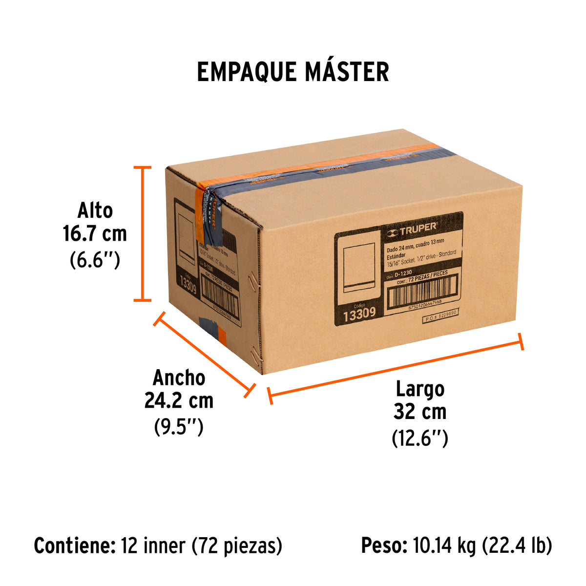 Dado de 12 puntas, cuadro 1/2" de 15/16"