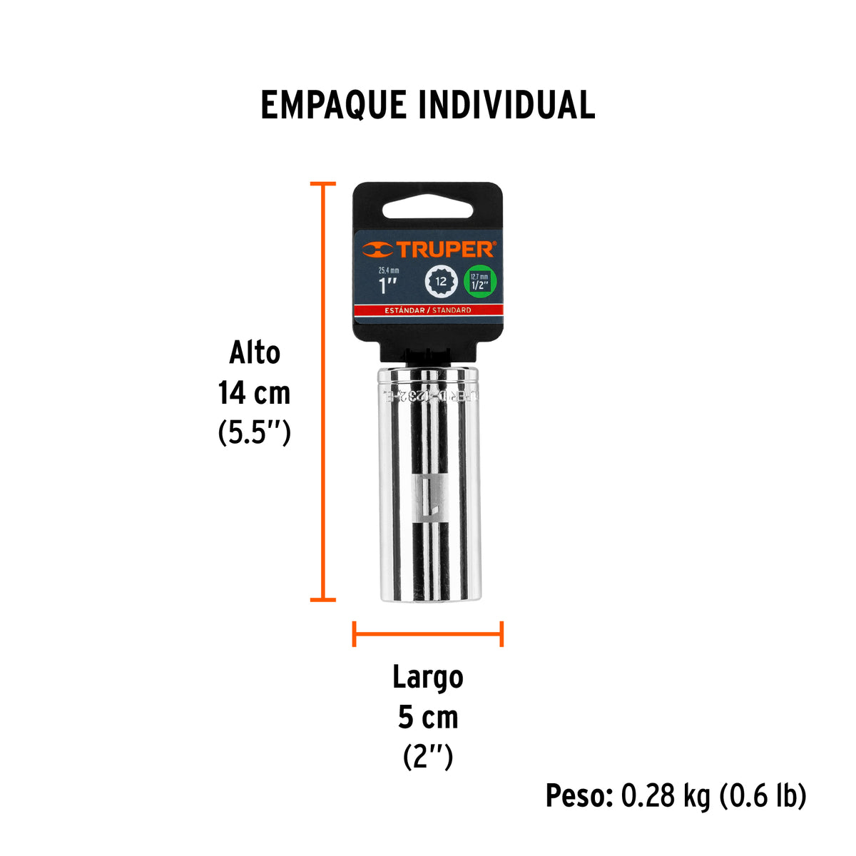 Dado de 12 puntas, largo, cuadro 1/2" de 1"