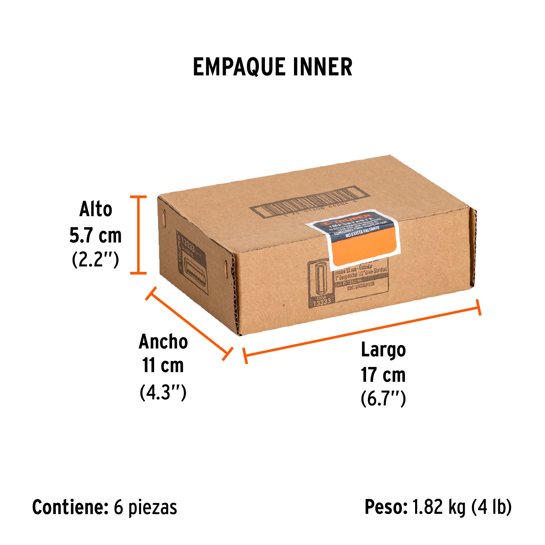 Dado de 6 puntas, largo, cuadro 1/2" de 1"