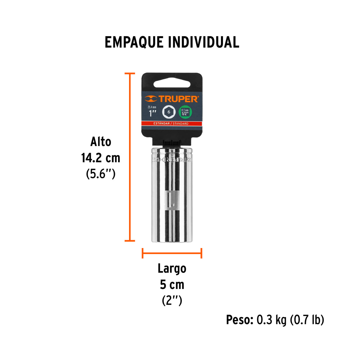 Dado de 6 puntas, largo, cuadro 1/2" de 1"