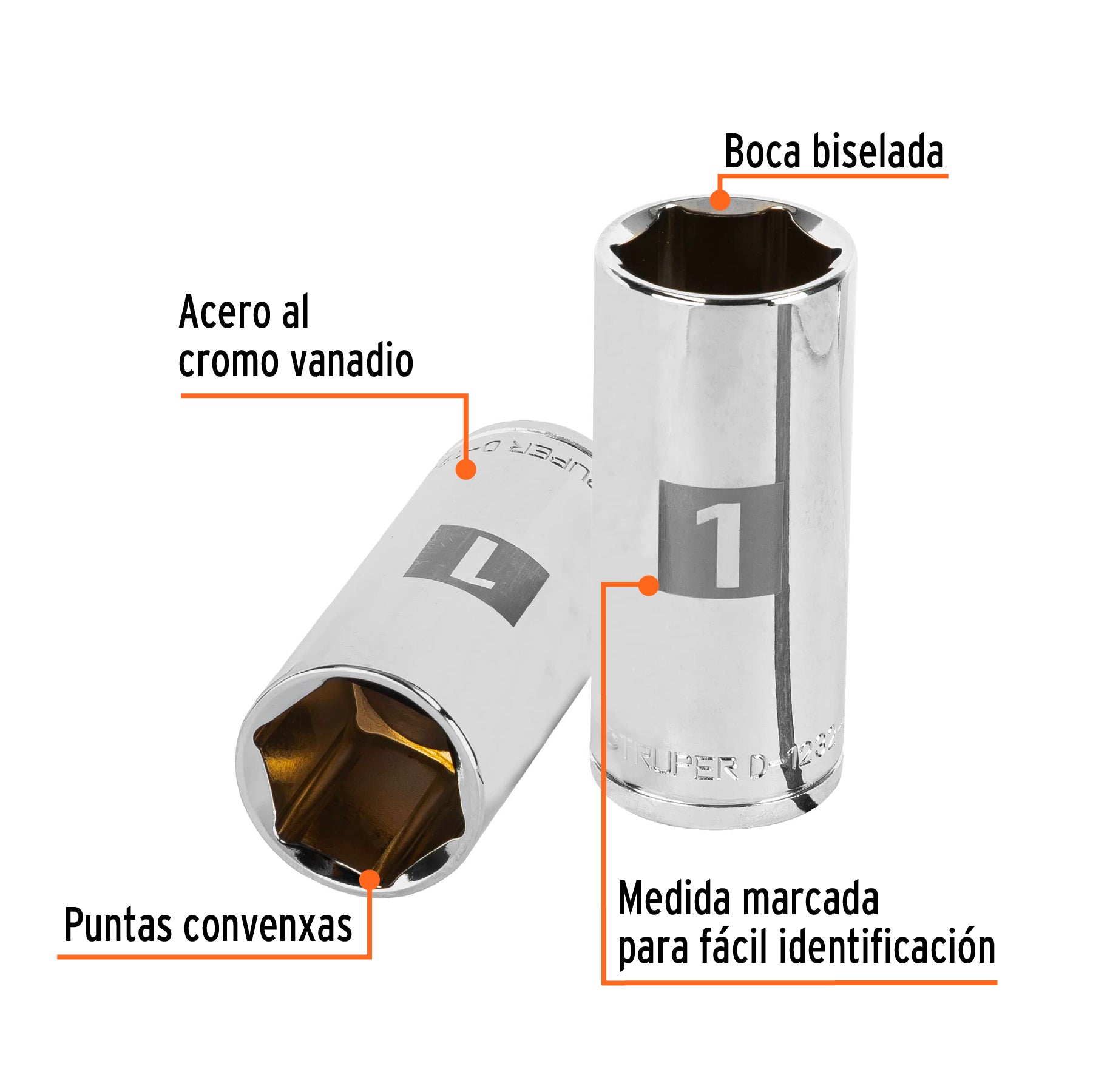 Dado de 6 puntas, largo, cuadro 1/2" de 1"