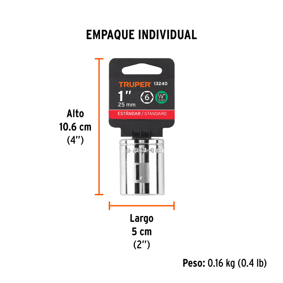 Dado de 6 puntas, cuadro 1/2" de 1"