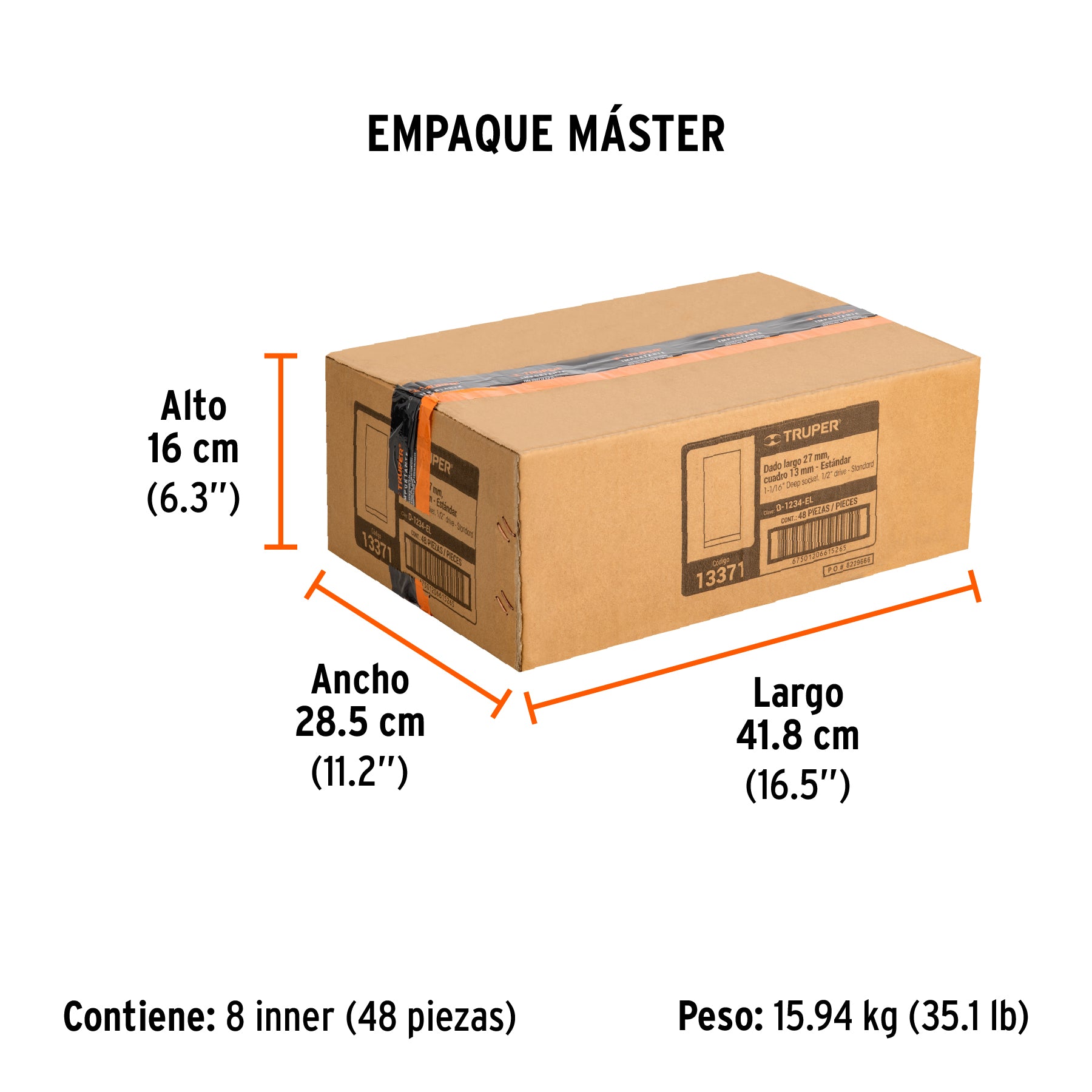 Dado de 12 puntas, largo, cuadro 1/2" de 1-1/16"