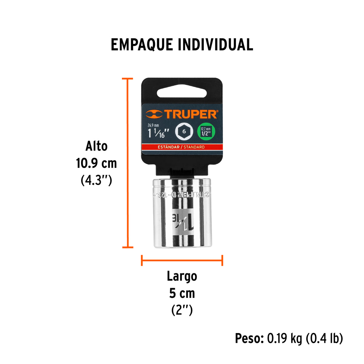 Dado de 6 puntas, cuadro 1/2" de 1-1/16"