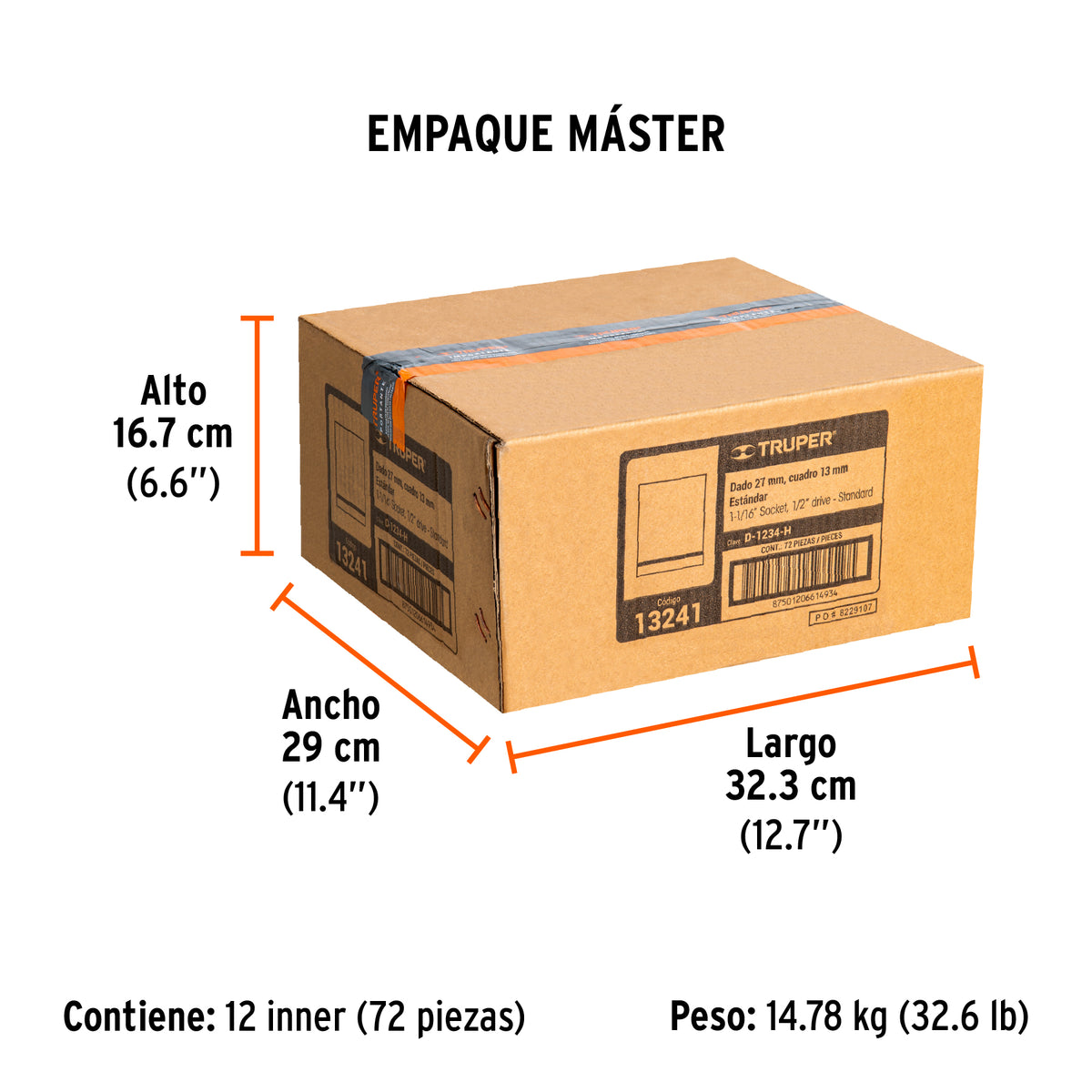 Dado de 6 puntas, cuadro 1/2" de 1-1/16"