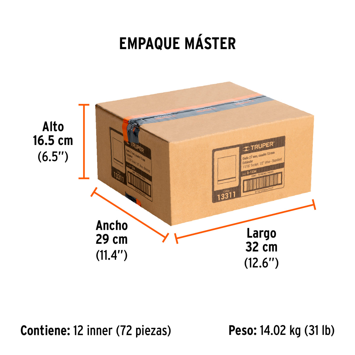 Dado de 12 puntas, cuadro 1/2" de 1-1/16"