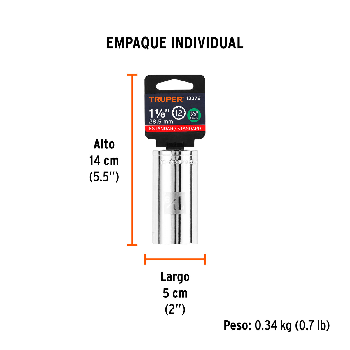Dado de 12 puntas, largo, cuadro 1/2" de 1-1/8"