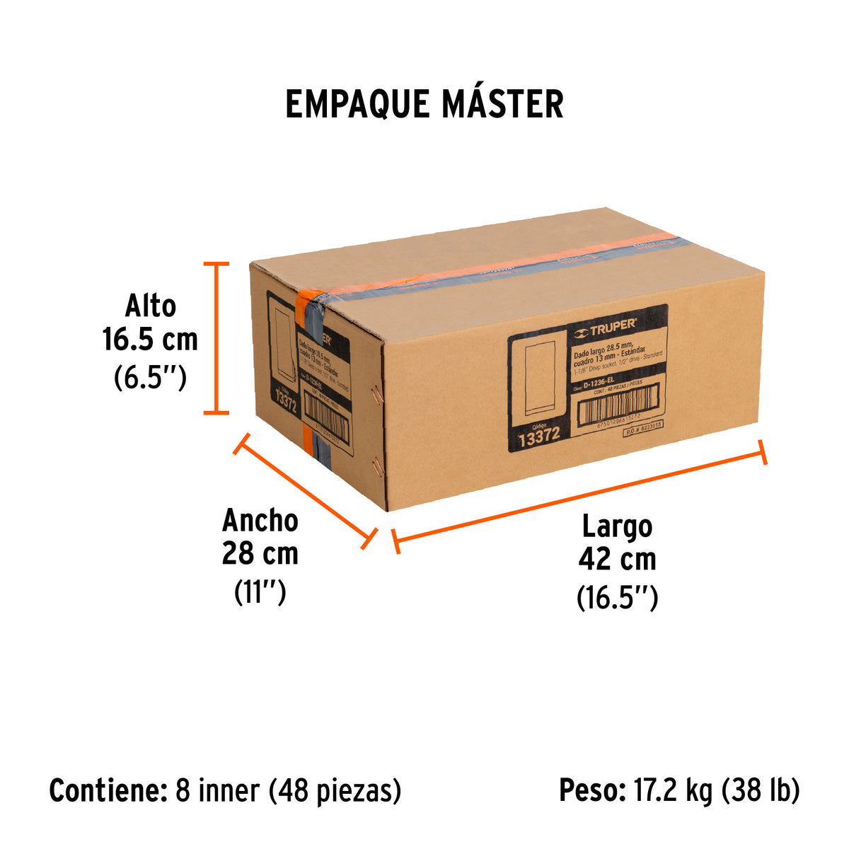 Dado de 12 puntas, largo, cuadro 1/2" de 1-1/8"