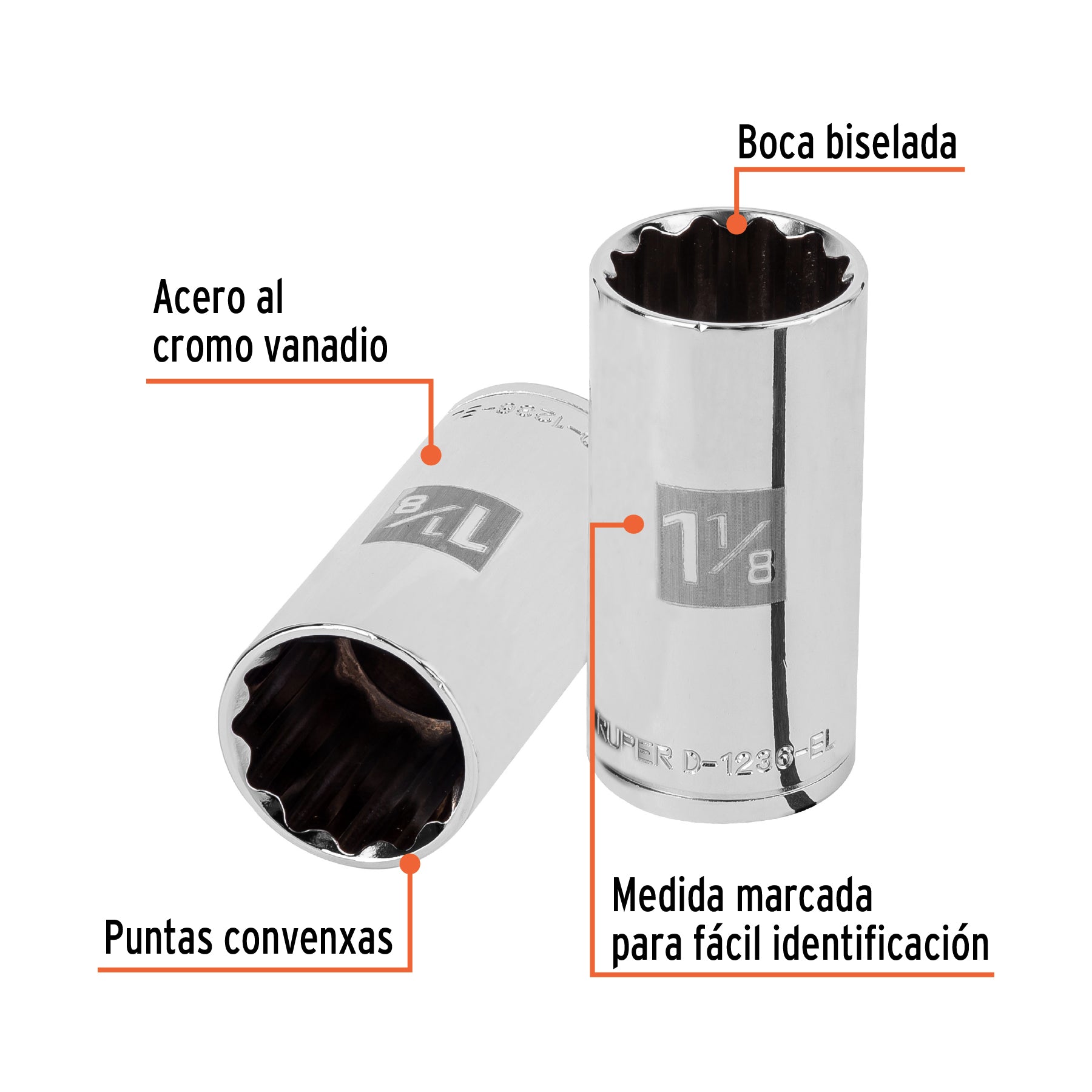 Dado de 12 puntas, largo, cuadro 1/2" de 1-1/8"