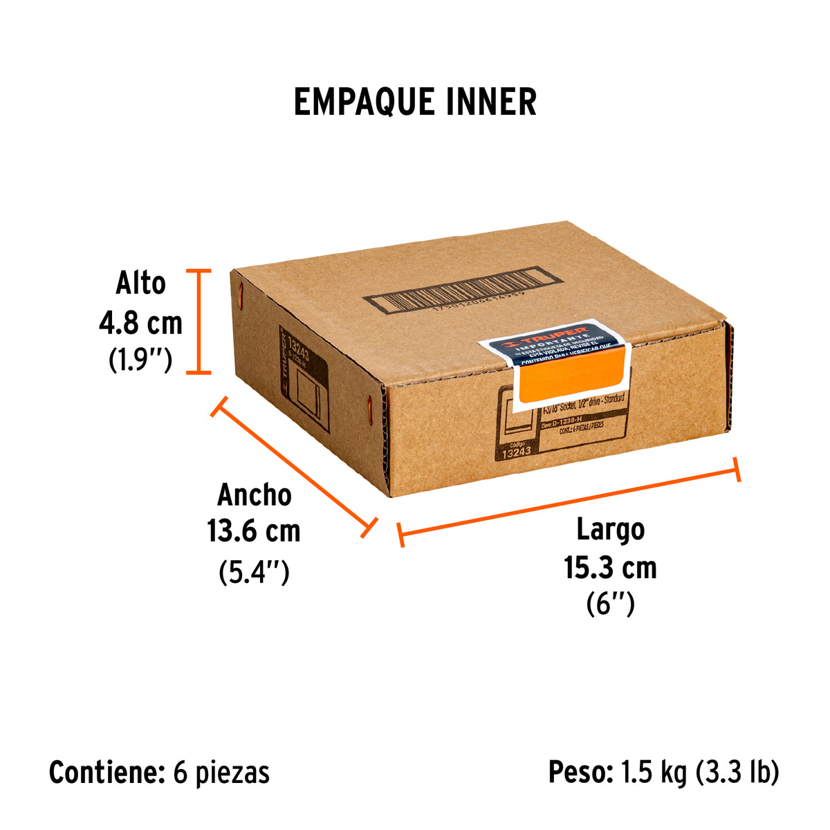 Dado de 6 puntas, cuadro 1/2" de 1-3/16"