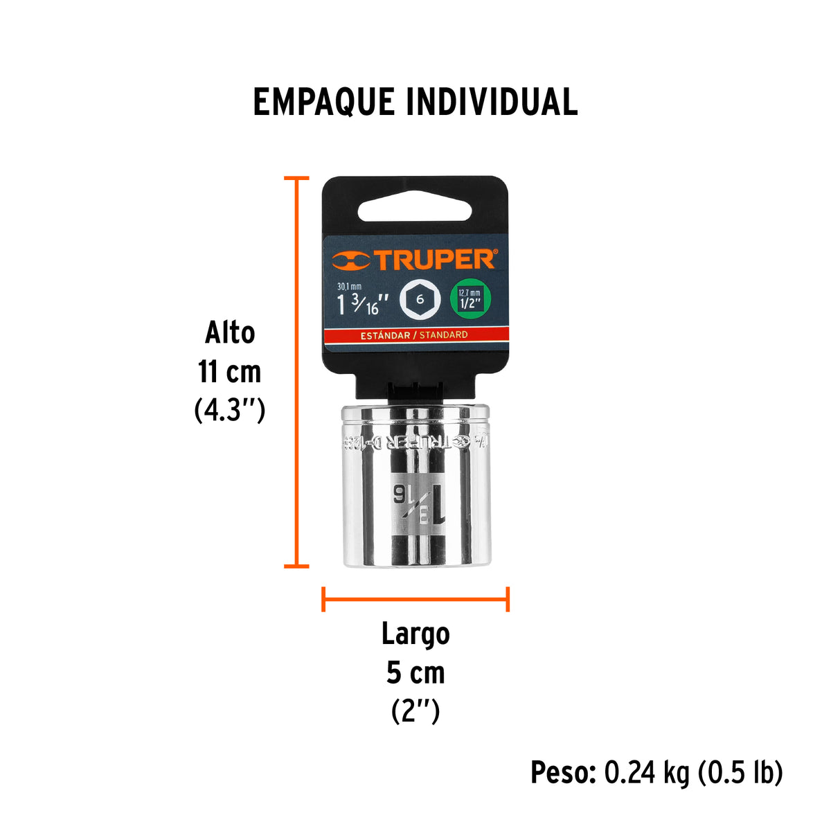 Dado de 6 puntas, cuadro 1/2" de 1-3/16"