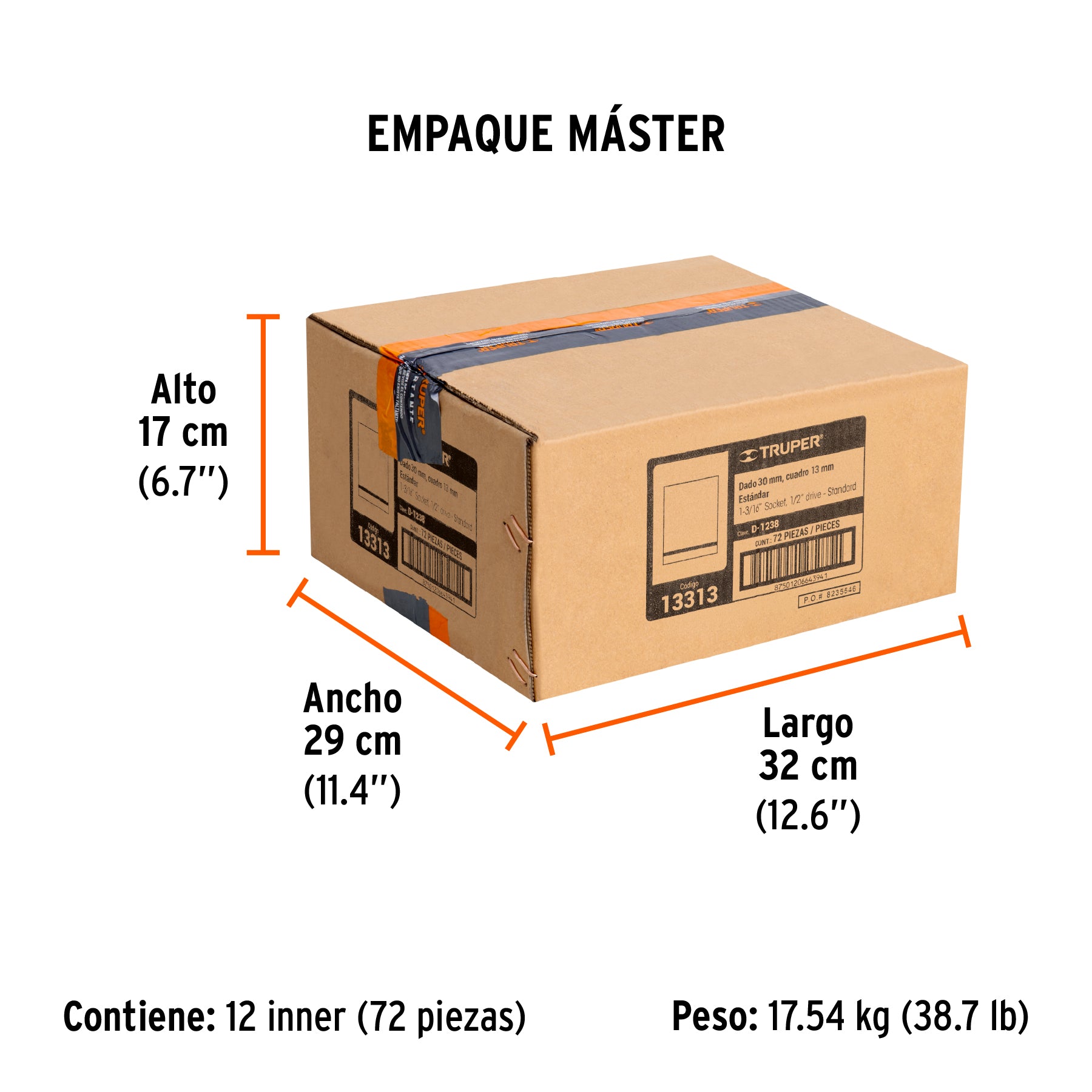 Dado de 12 puntas, cuadro 1/2" de 1-3/16"
