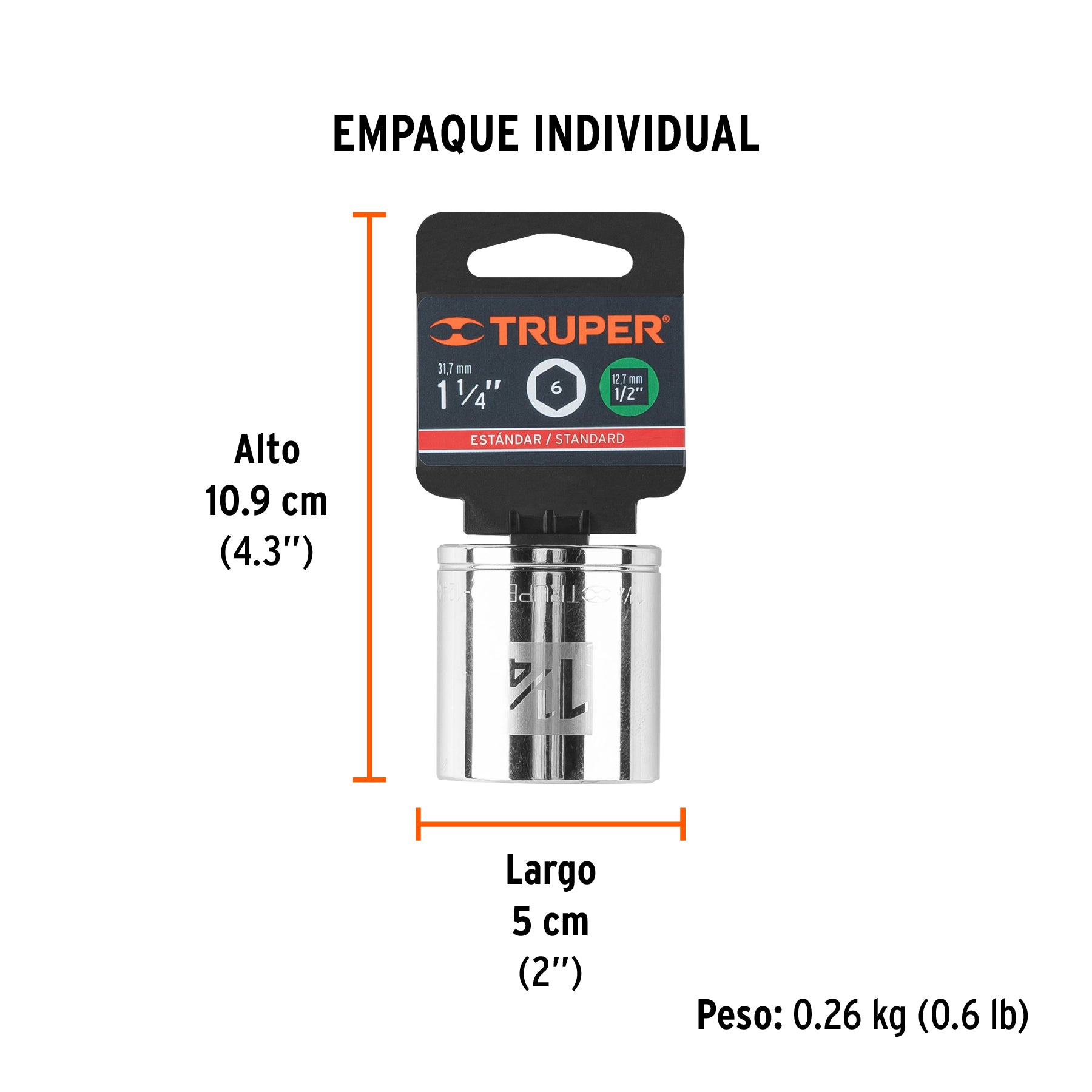 Dado de 6 puntas, cuadro 1/2" de 1-1/4"