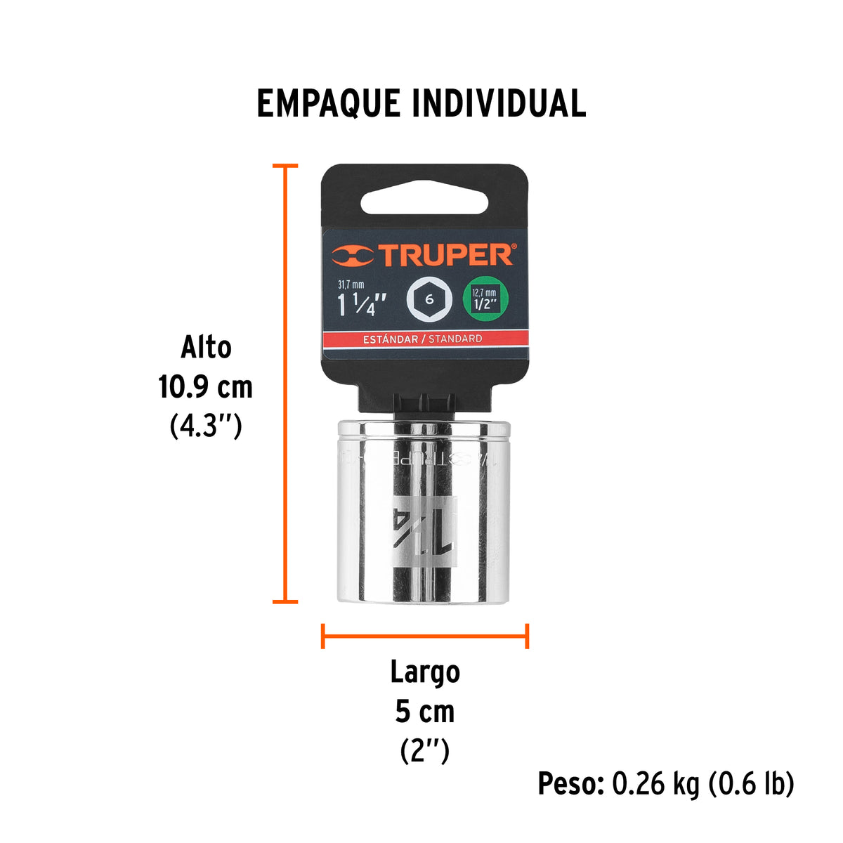 Dado de 6 puntas, cuadro 1/2" de 1-1/4"