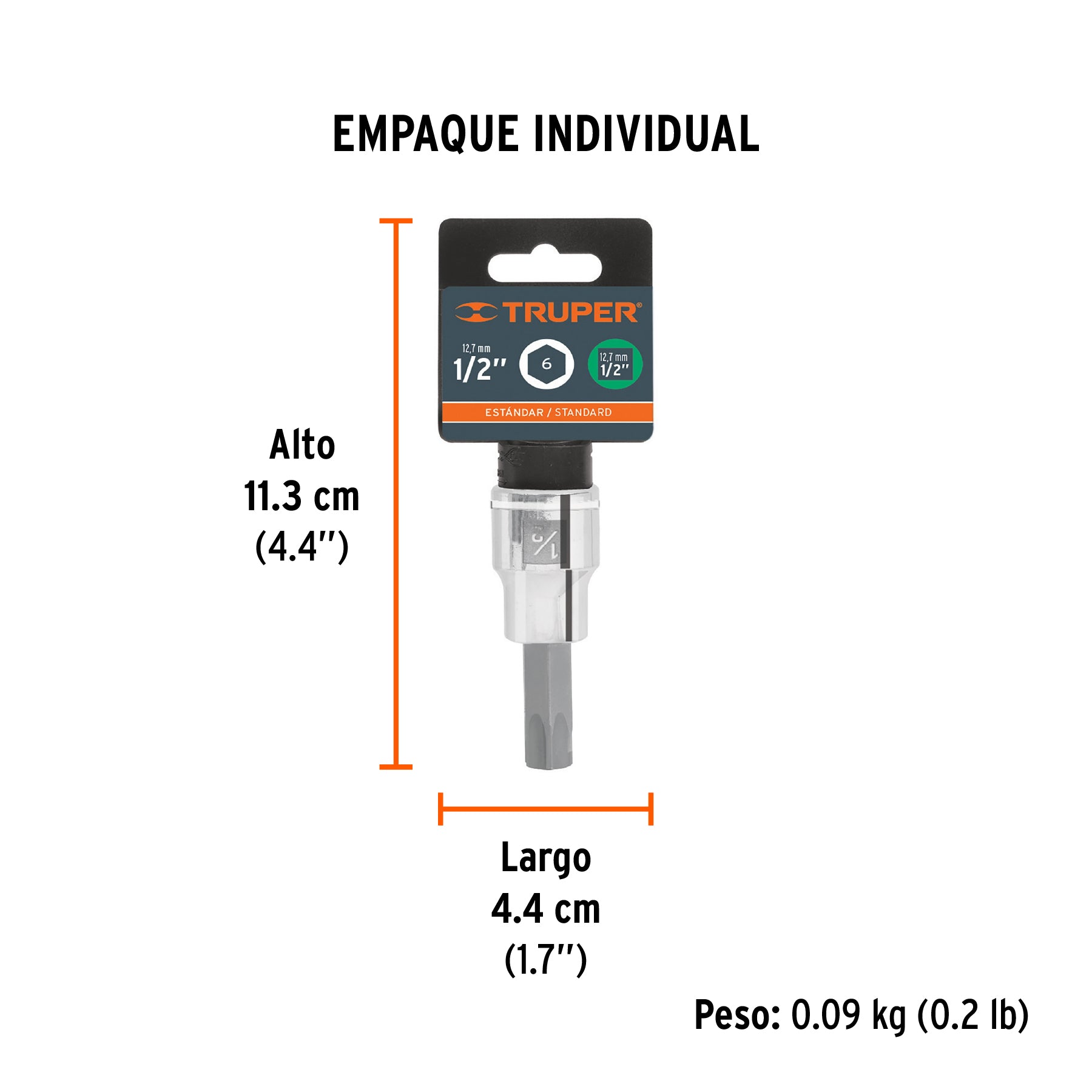 Dados de punta hexagonal, cuadro 1/2" de 1/2"