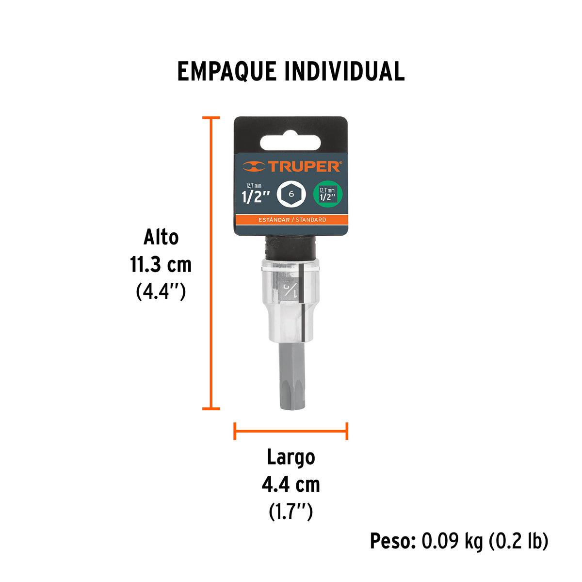 Dados de punta hexagonal, cuadro 1/2" de 1/2"