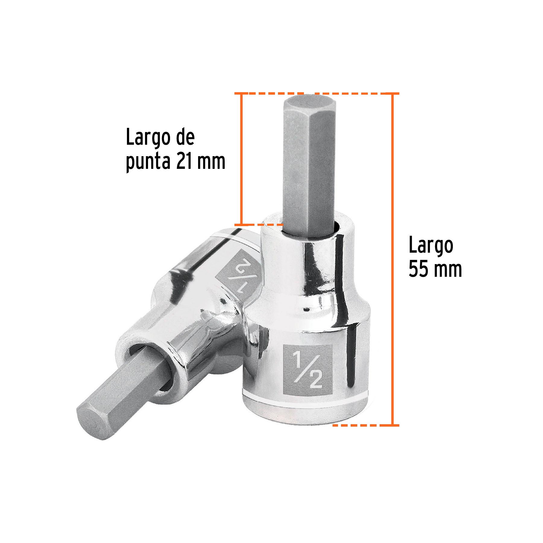 Dados de punta hexagonal, cuadro 1/2" de 1/2"