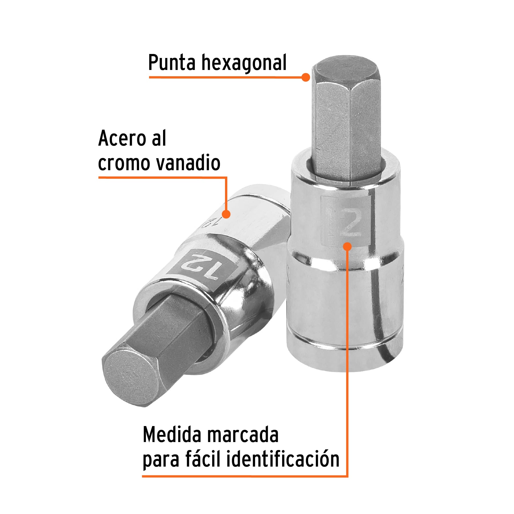 Dados de punta hexagonal, cuadro 1/2" de 12mm.