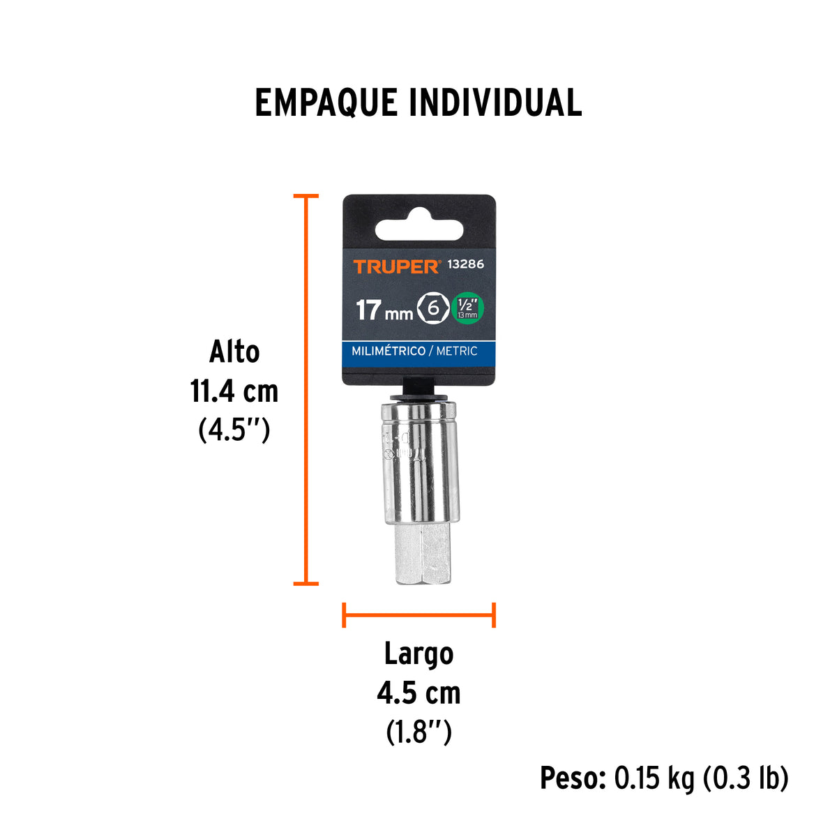 Dados de punta hexagonal, cuadro 1/2" de 17mm.